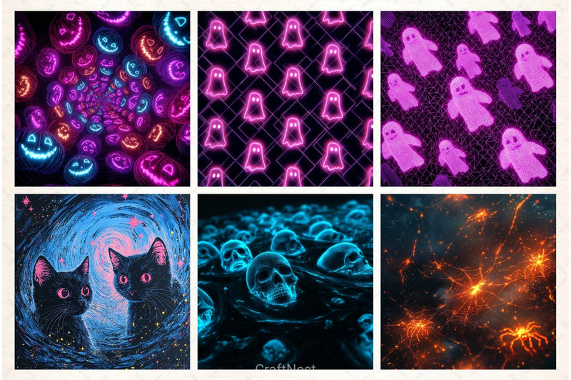 Neon Halloween Digital Paper - CraftNest - Digital Crafting and Art