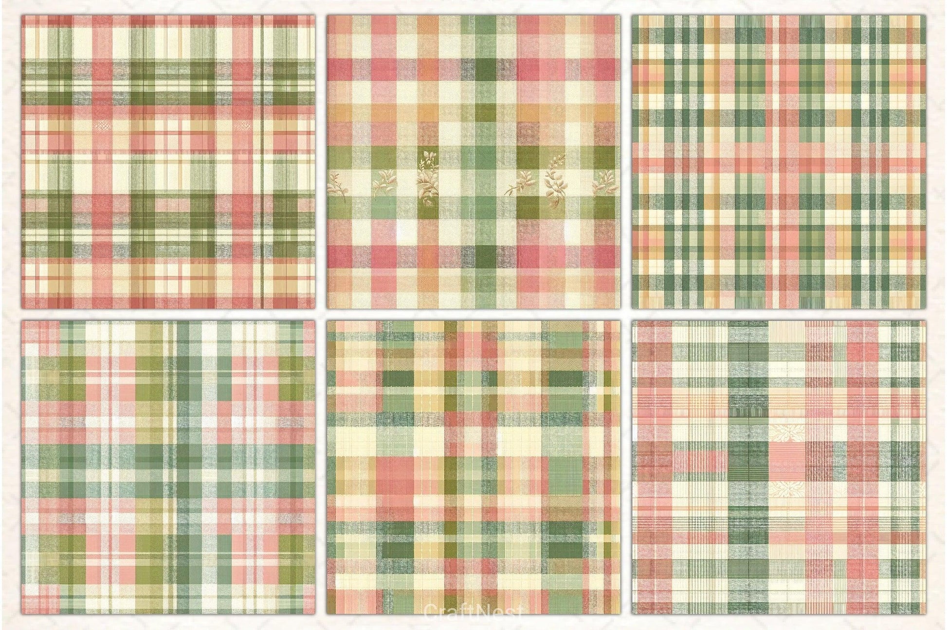 Green Pink Checkered Pattern Digital Paper 2 - CraftNest - Digital Crafting and Art