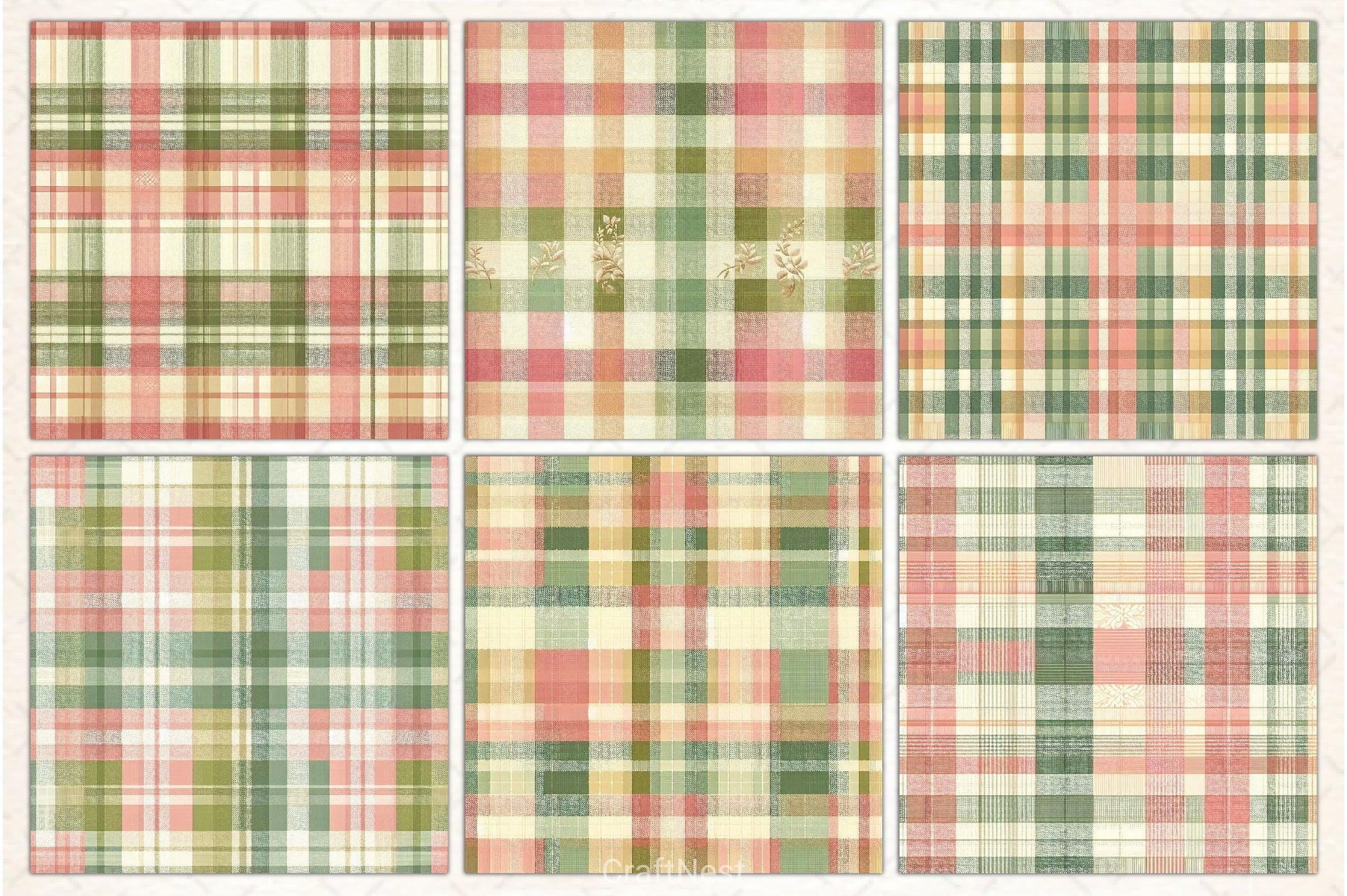 Green Pink Checkered Pattern Digital Paper 2 - CraftNest - Digital Crafting and Art