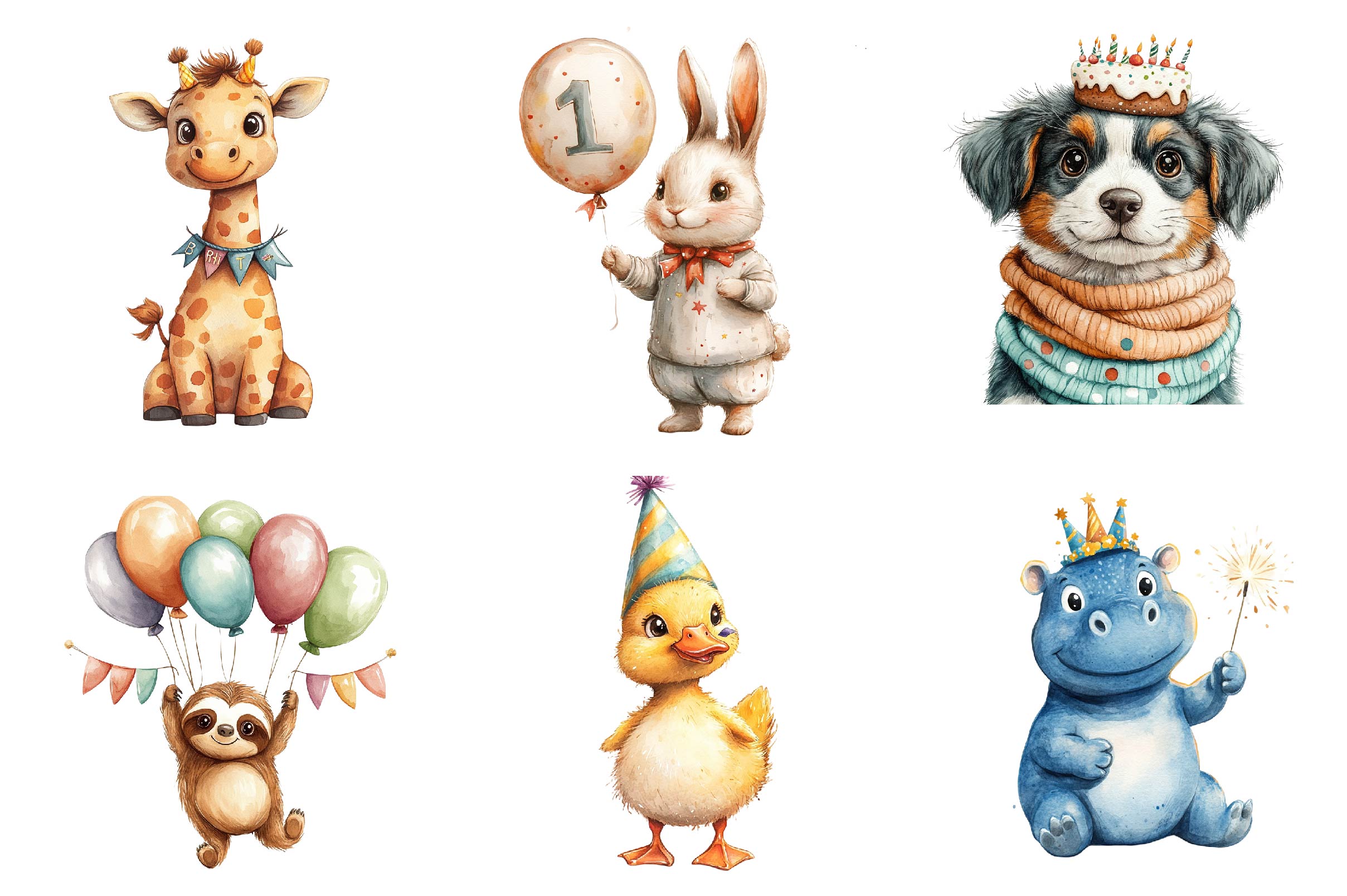 Birthday Baby Animal Party Clipart Bundle