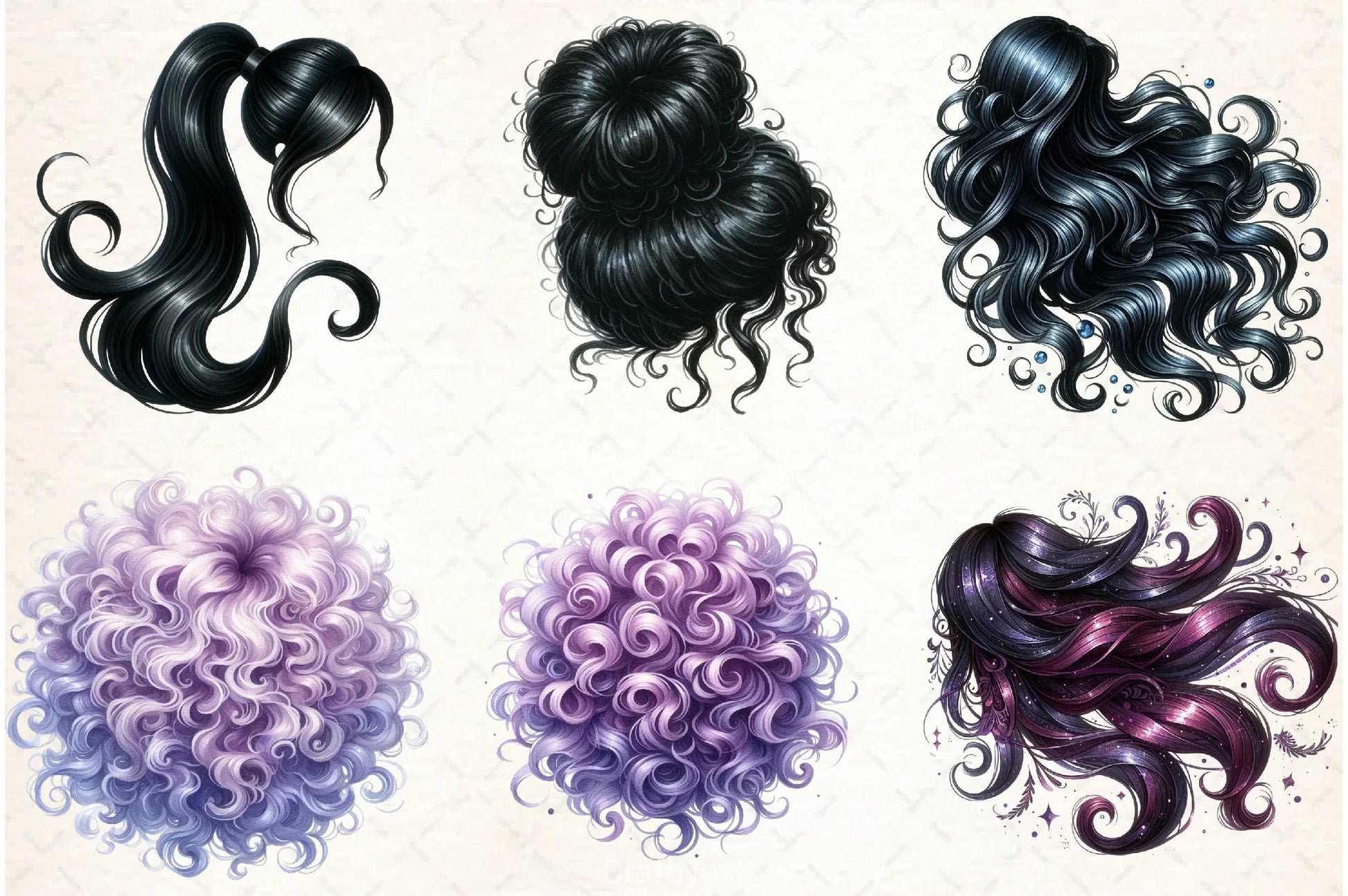 Long Natural Hair Clipart Bundle - CraftNest - Digital Crafting and Art