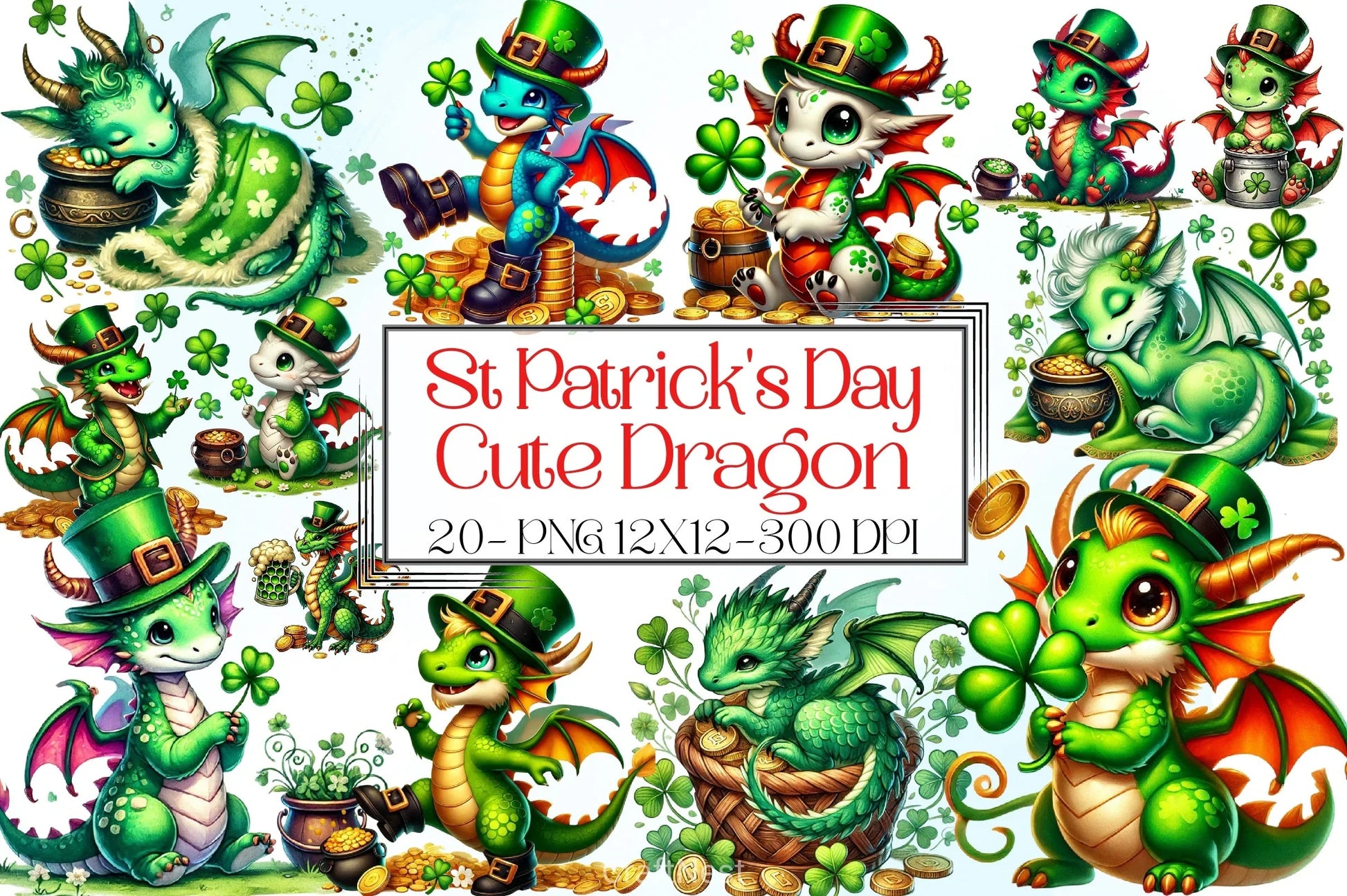 Cute Dragon St. Patrick's Day Clipart Bundle - CraftNest - Digital Crafting and Art