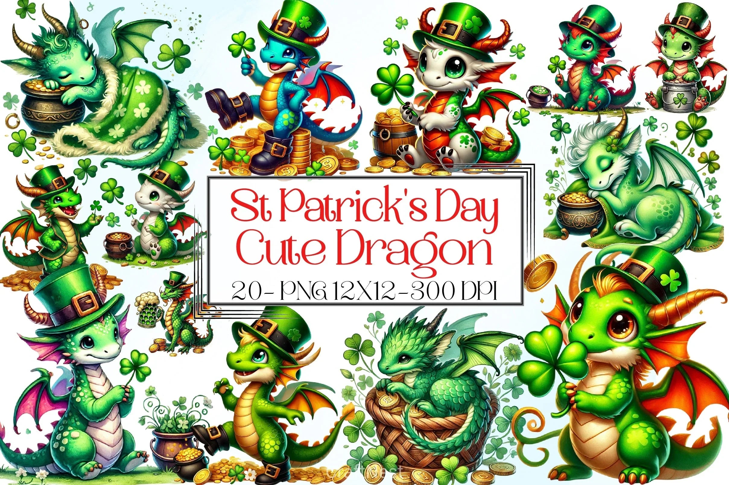 Cute Dragon St. Patrick's Day Clipart Bundle - CraftNest - Digital Crafting and Art