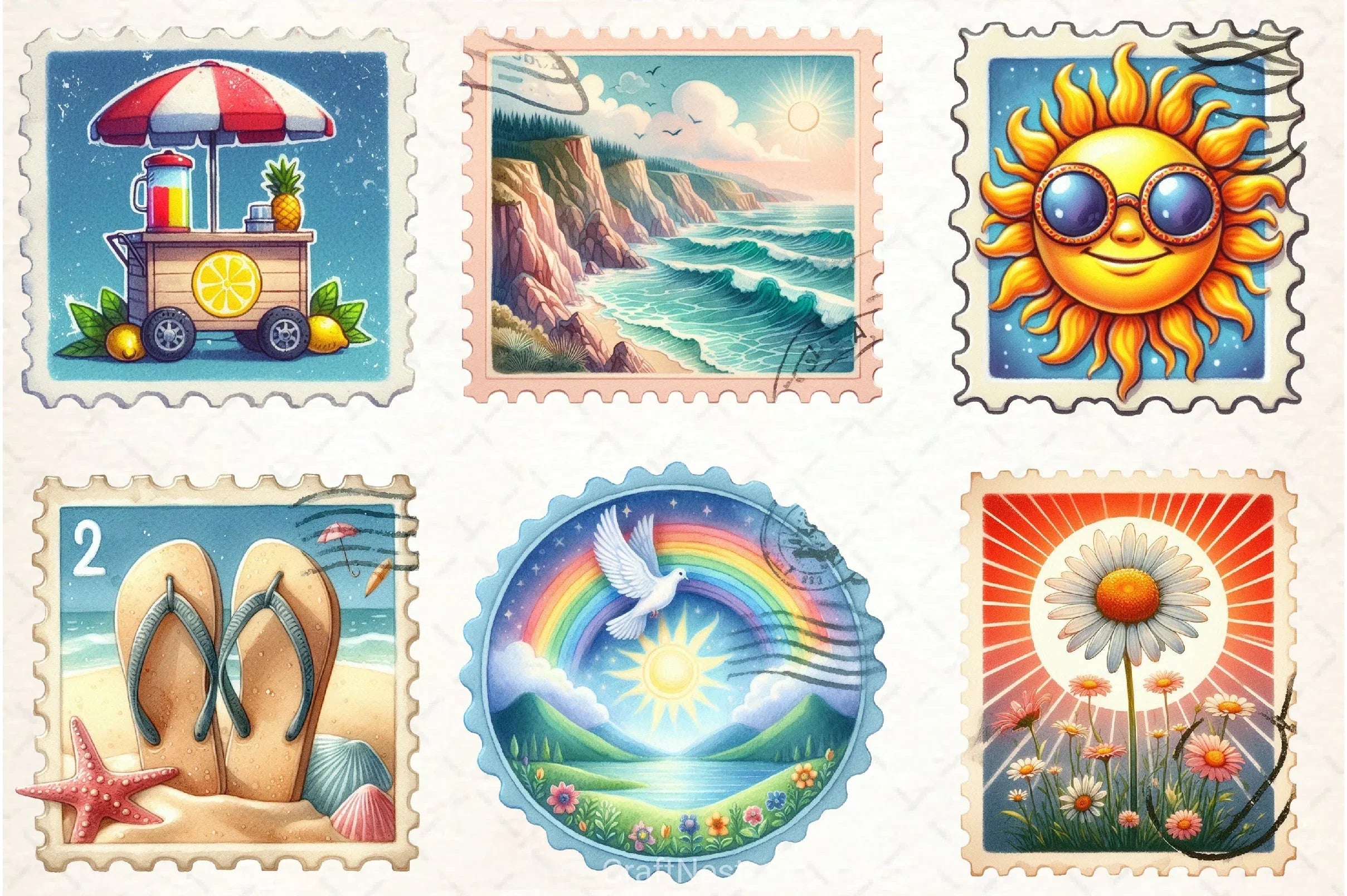 Retro Summer Postage Clipart Bundle 2 - CraftNest - Digital Crafting and Art