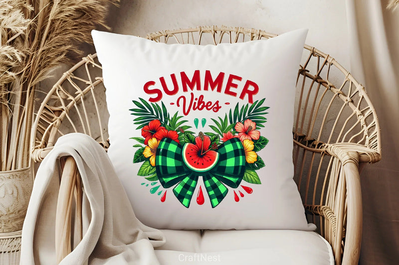 Retro Summer Vibes Watermelon Bow Clipart Bundle - CraftNest - Digital Crafting and Art