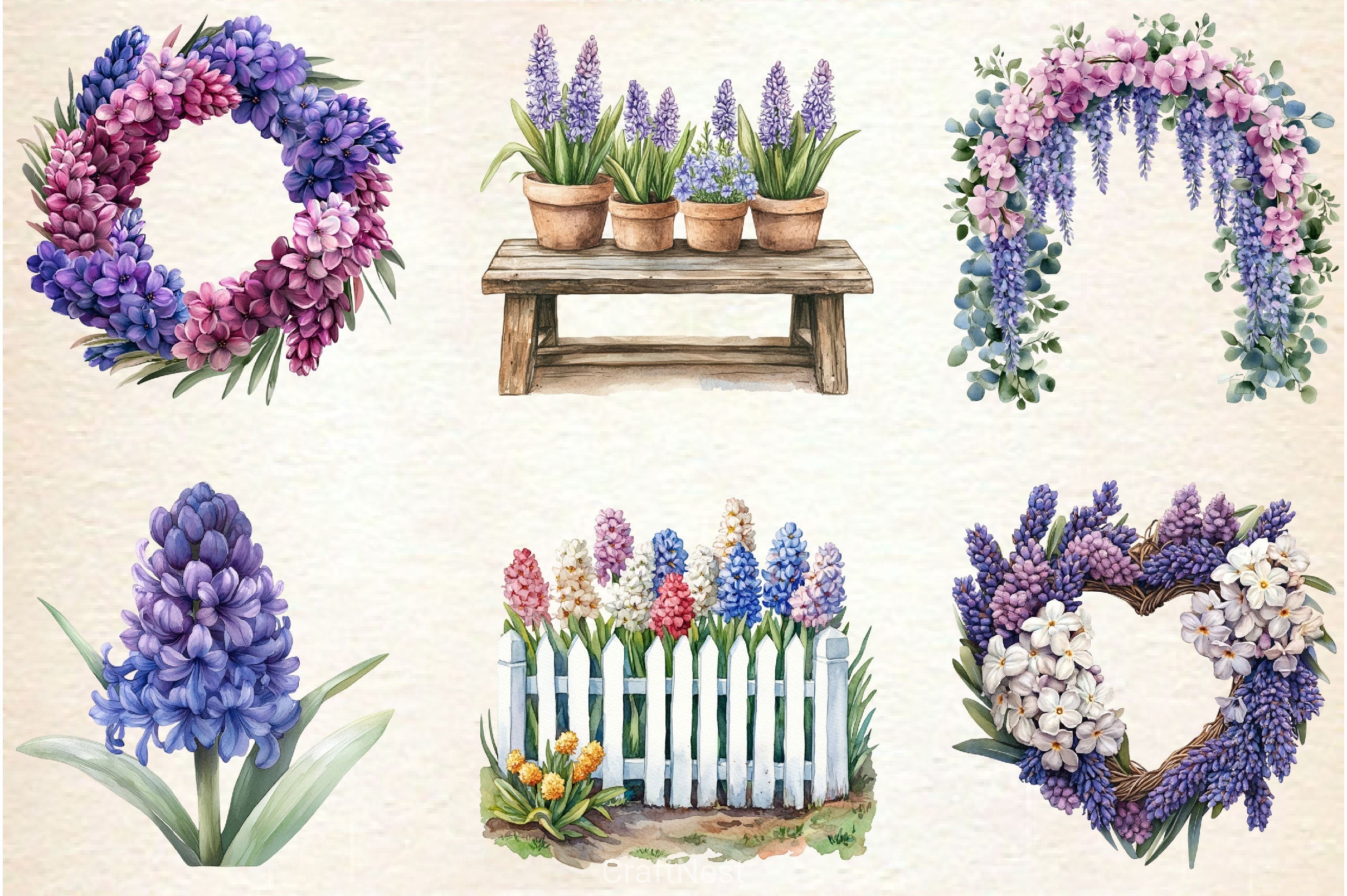 Spring Hyacinth Flower Clipart Bundle