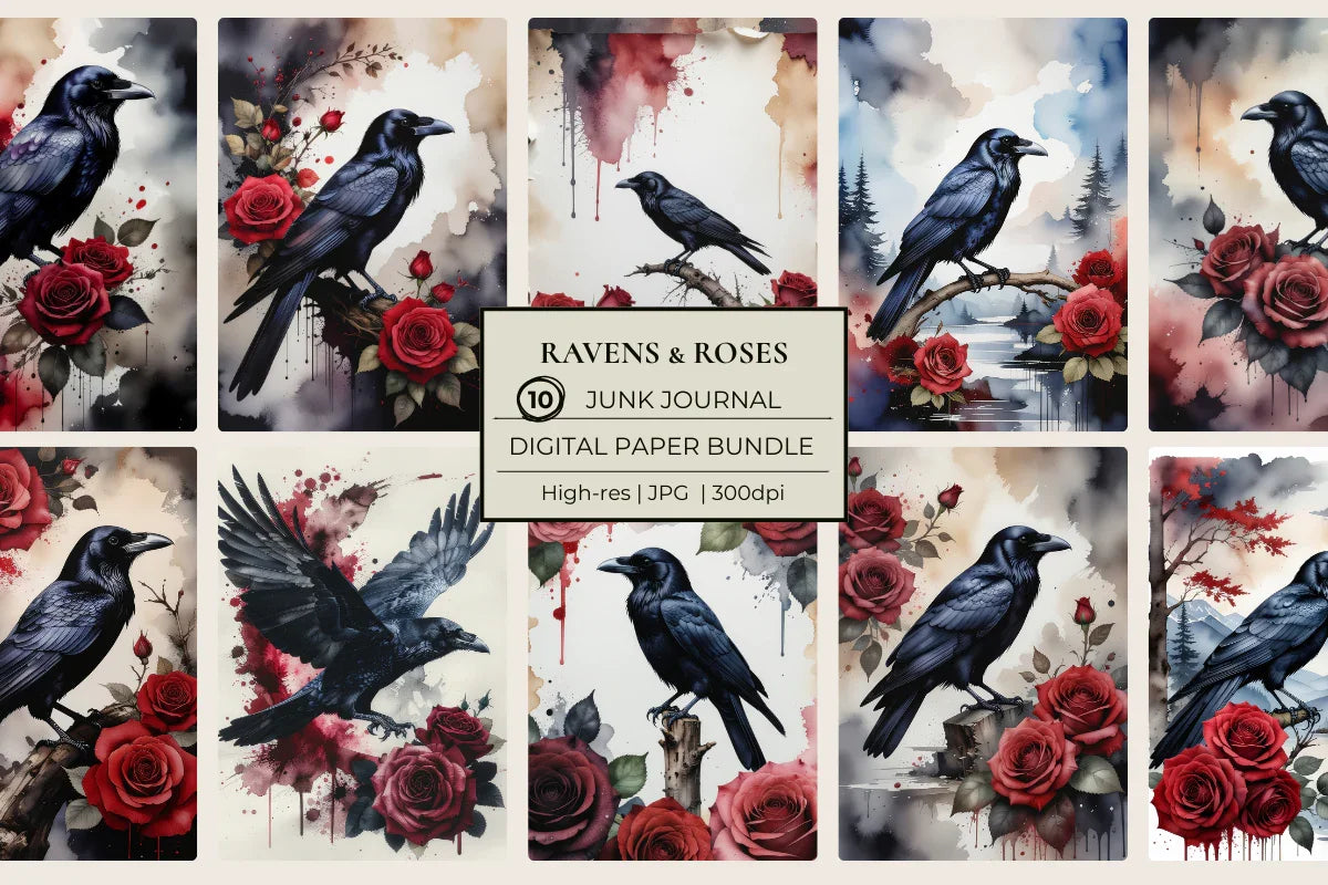 Ravens & Roses Junk Journal Papers - CraftNest - Digital Crafting and Art