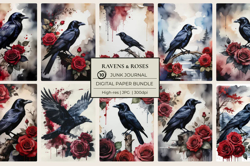 Ravens & Roses Junk Journal Papers - CraftNest - Digital Crafting and Art