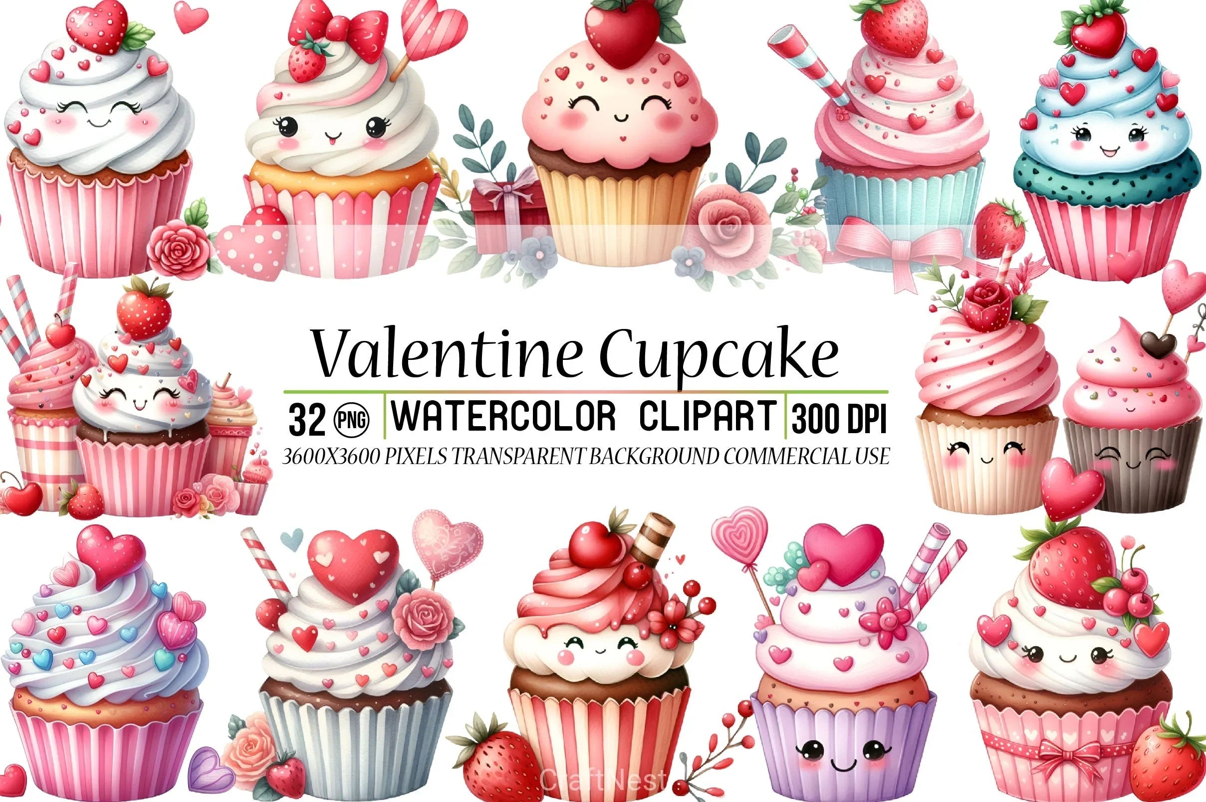 Valentine Cupcake Clipart Bundle 6 - CraftNest - Digital Crafting and Art
