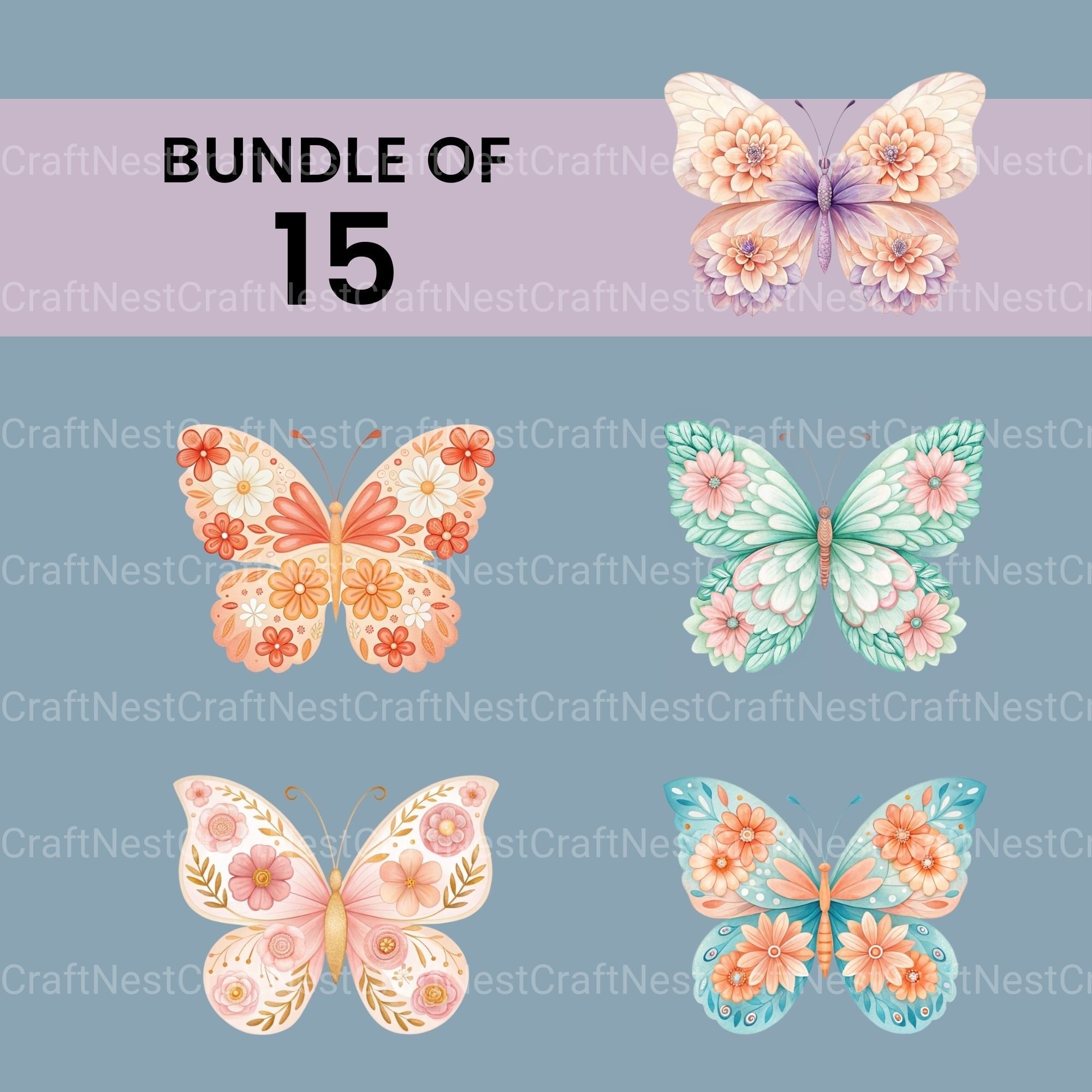 Flower Butterflies Clipart Bundle
