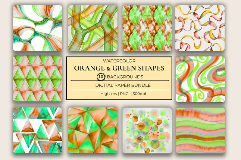 Orange & Green Shapes Background Papers - CraftNest - Digital Crafting and Art