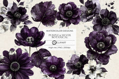 Purple & Silver Botanicals Clipart - CraftNest - Digital Crafting and Art