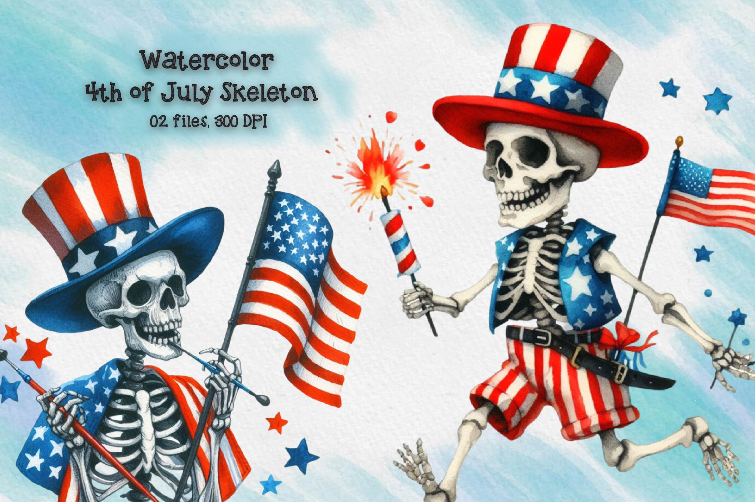 4th Of July Skeleton Clipart Bundle