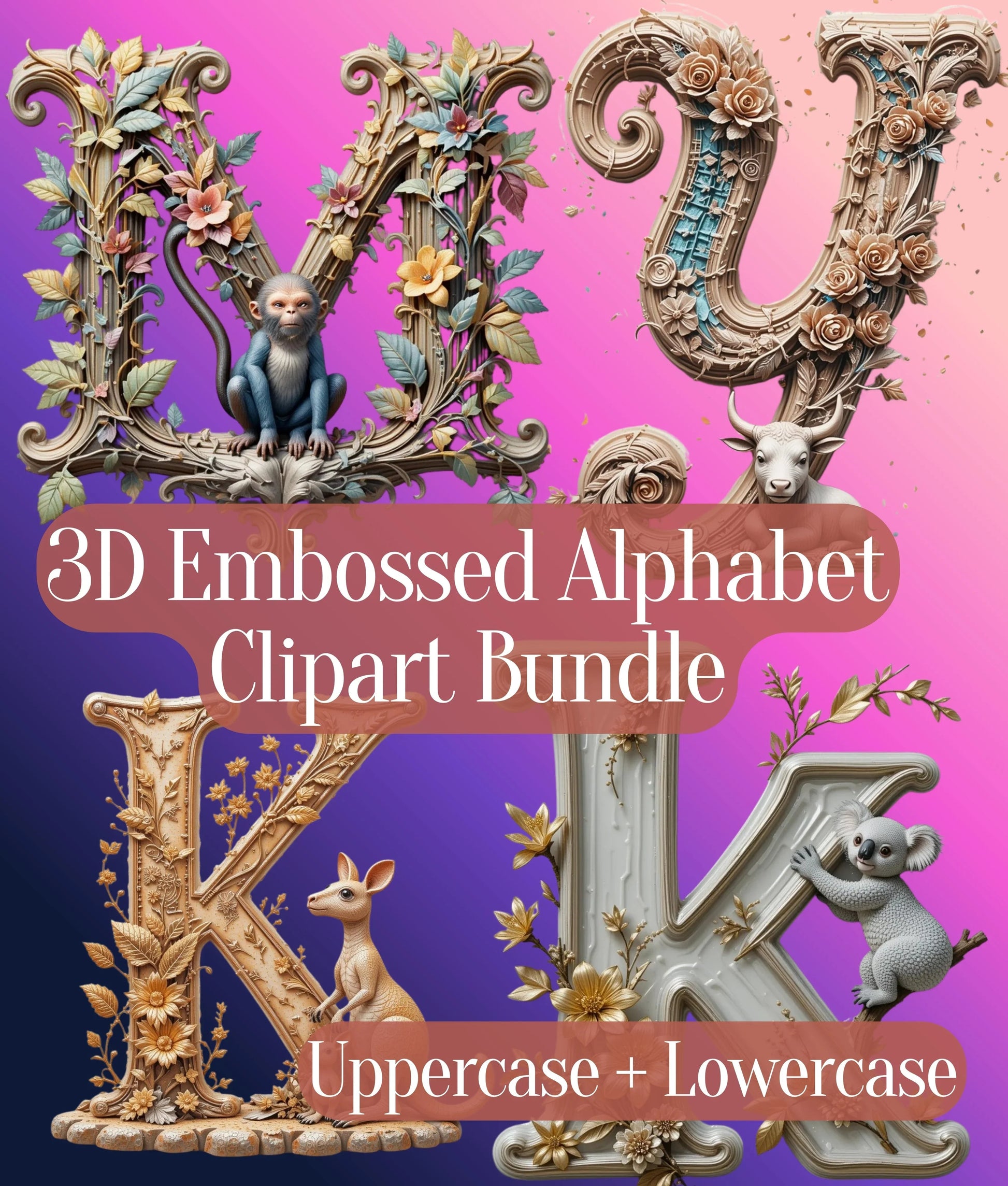 3D Embossed Alphabet Clipart Bundle - CraftNest - Digital Crafting and Art