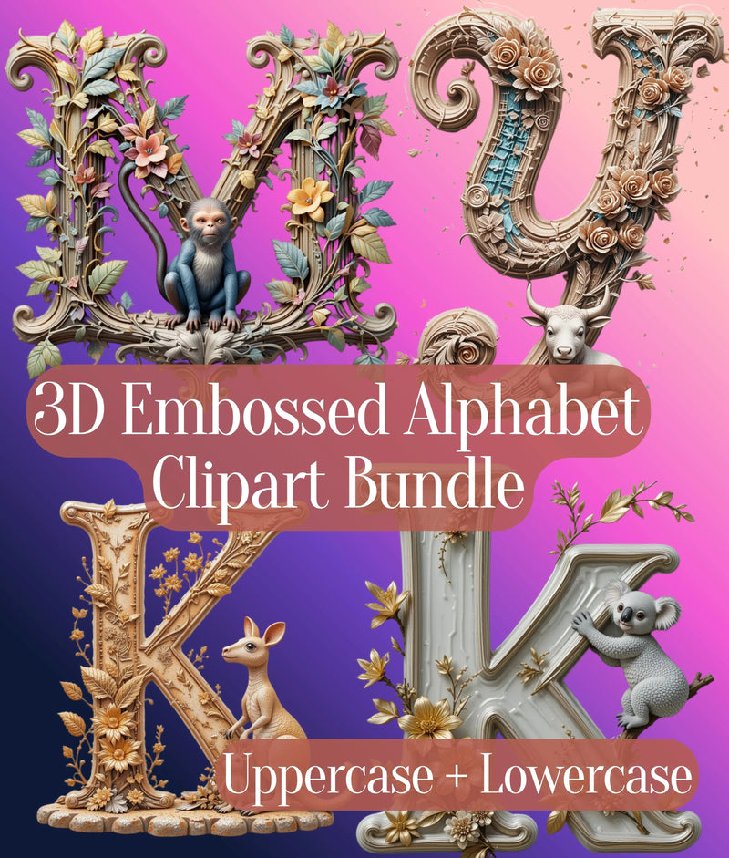 3D Embossed Alphabet Clipart Bundle - CraftNest - Digital Crafting and Art