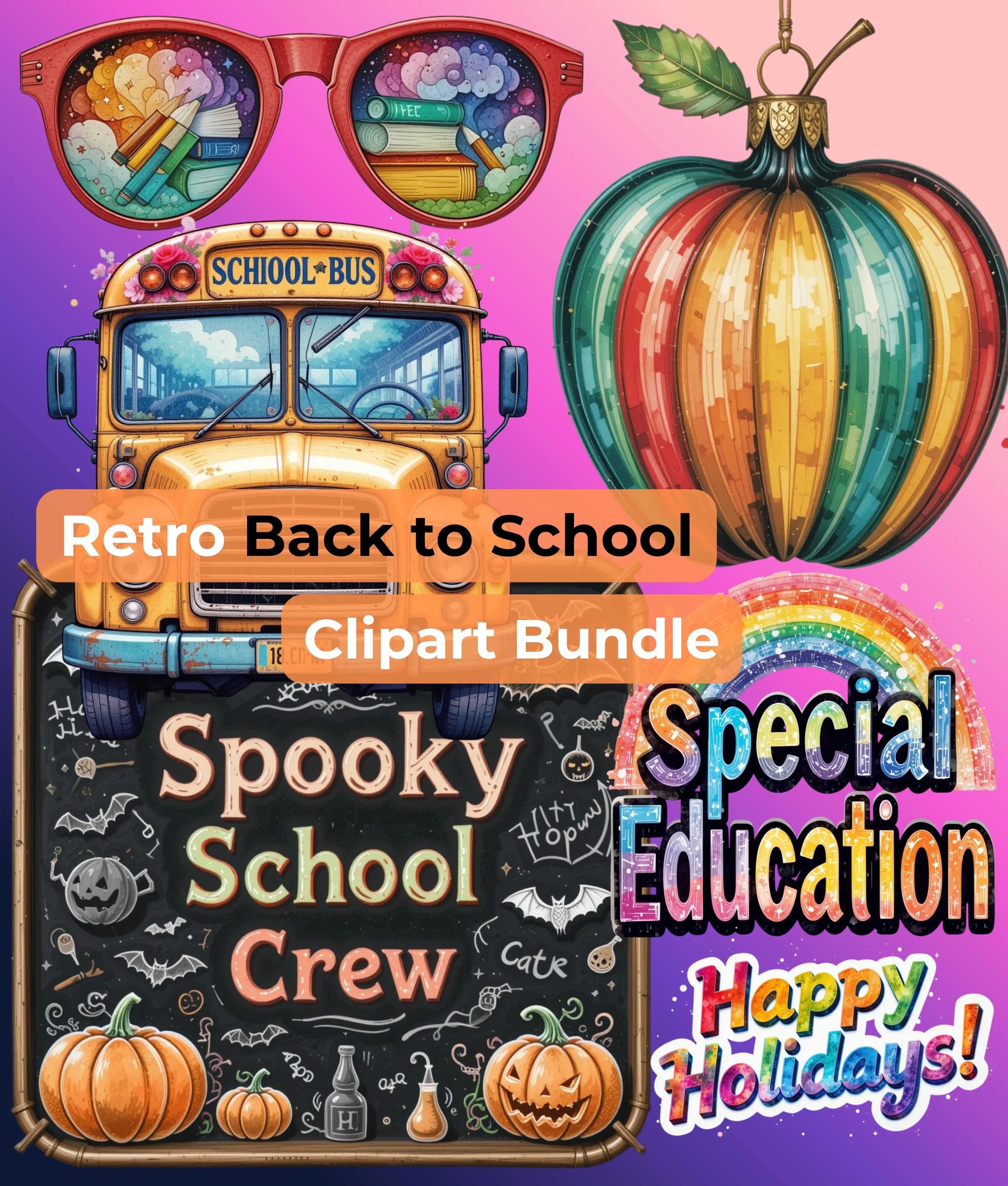 Retro Back to School Clipart Bundle - CraftNest - Digital Crafting and Art