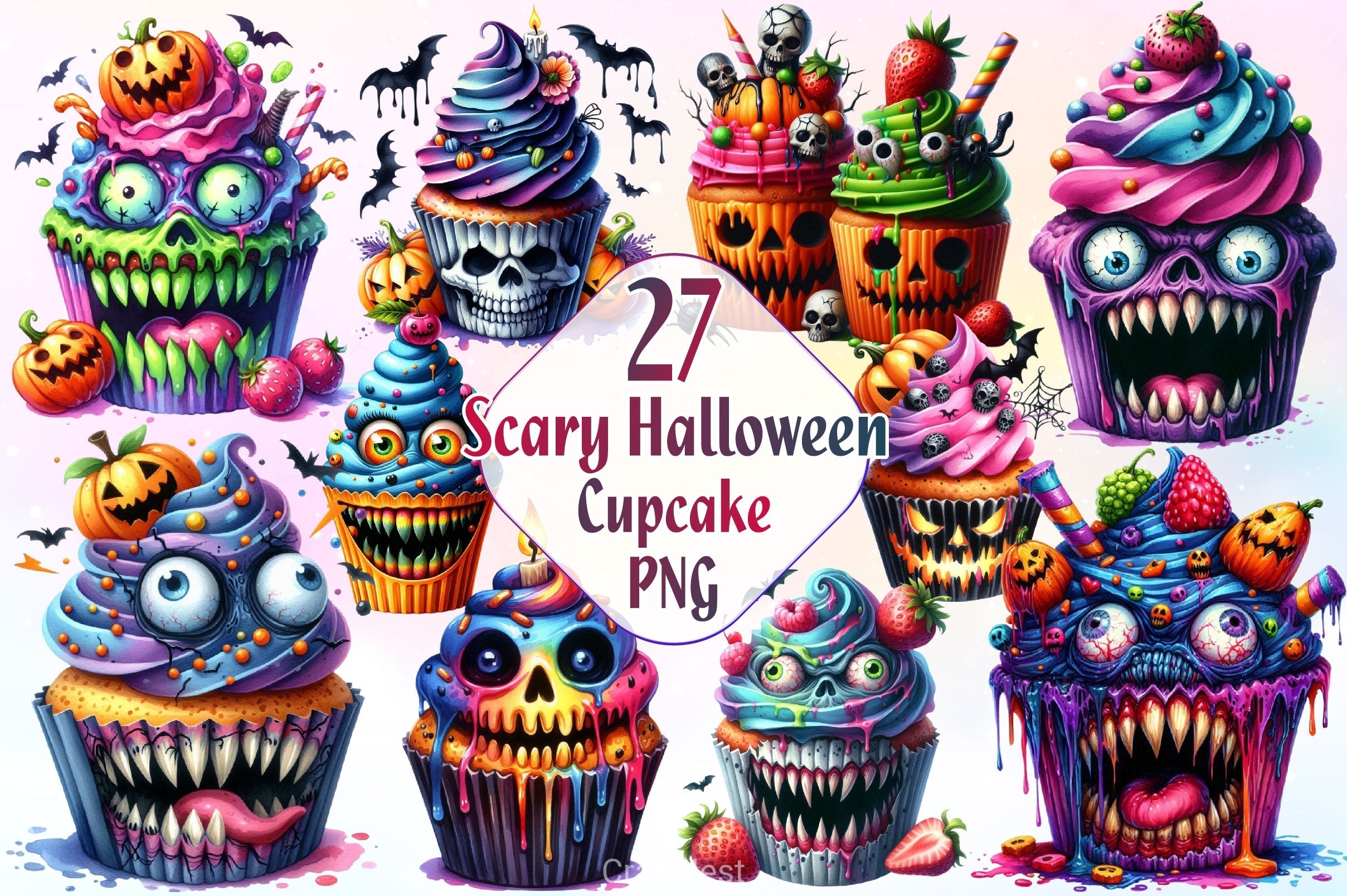 Scary Halloween Cupcake Clipart Bundle 2