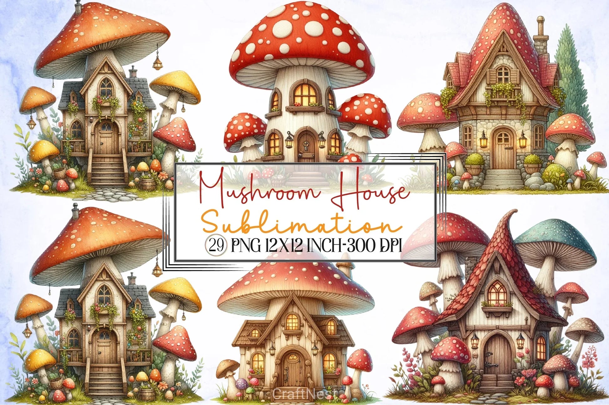 Mushroom House Clipart Bundle 1 - CraftNest - Digital Crafting and Art