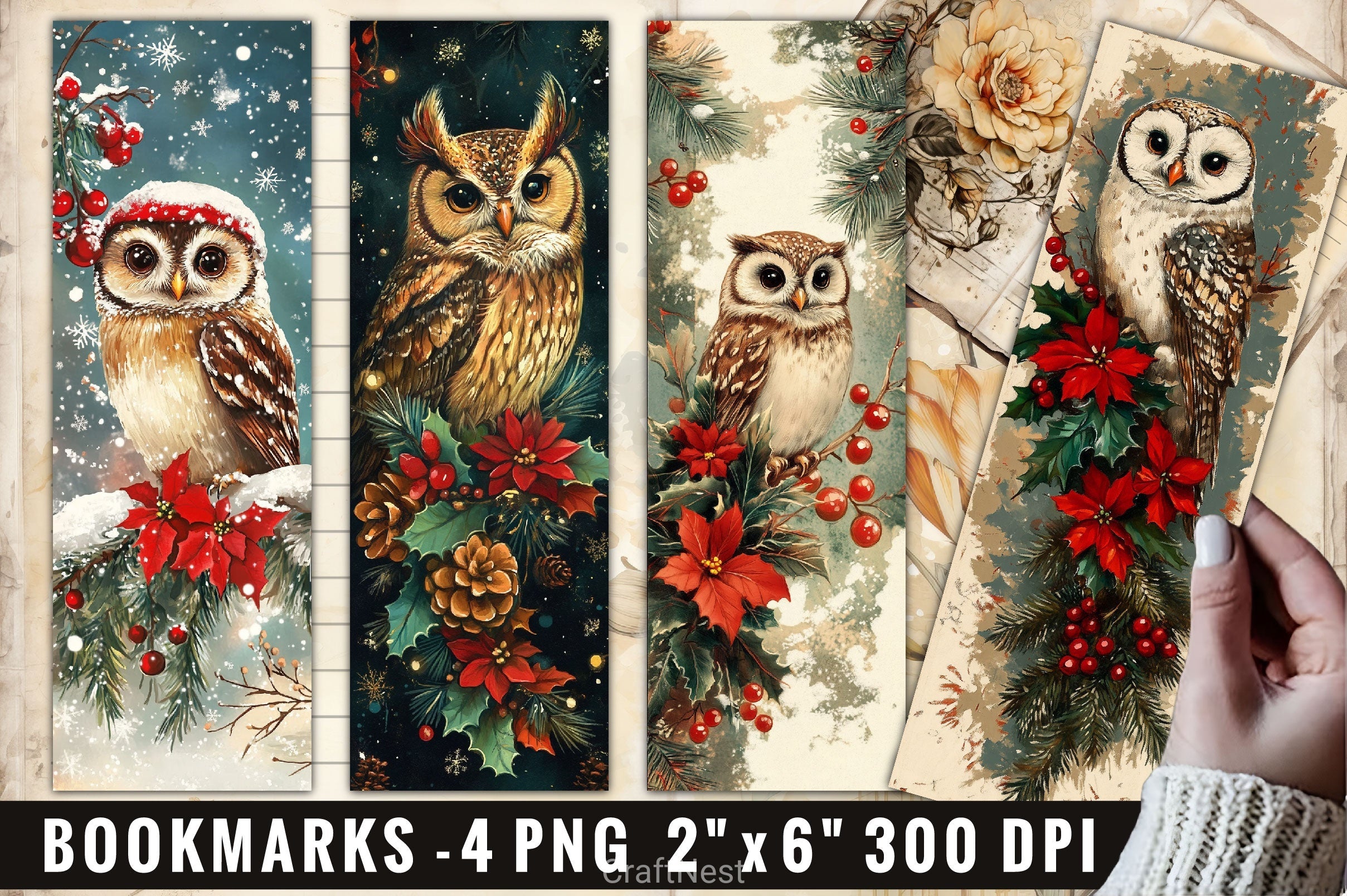 Christmas Owl Bookmarks Bookmark Junk Journal