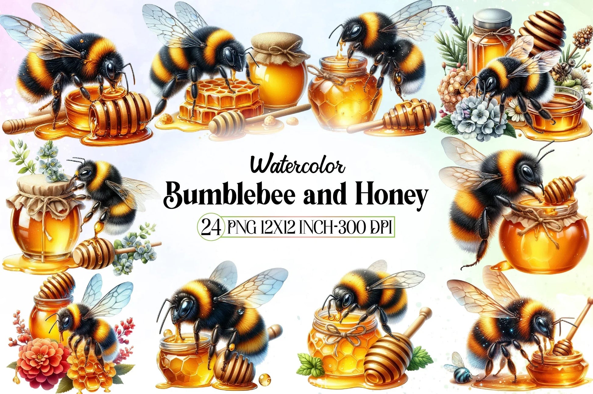 Bumblebee & Honey Clipart Bundle - CraftNest - Digital Crafting and Art