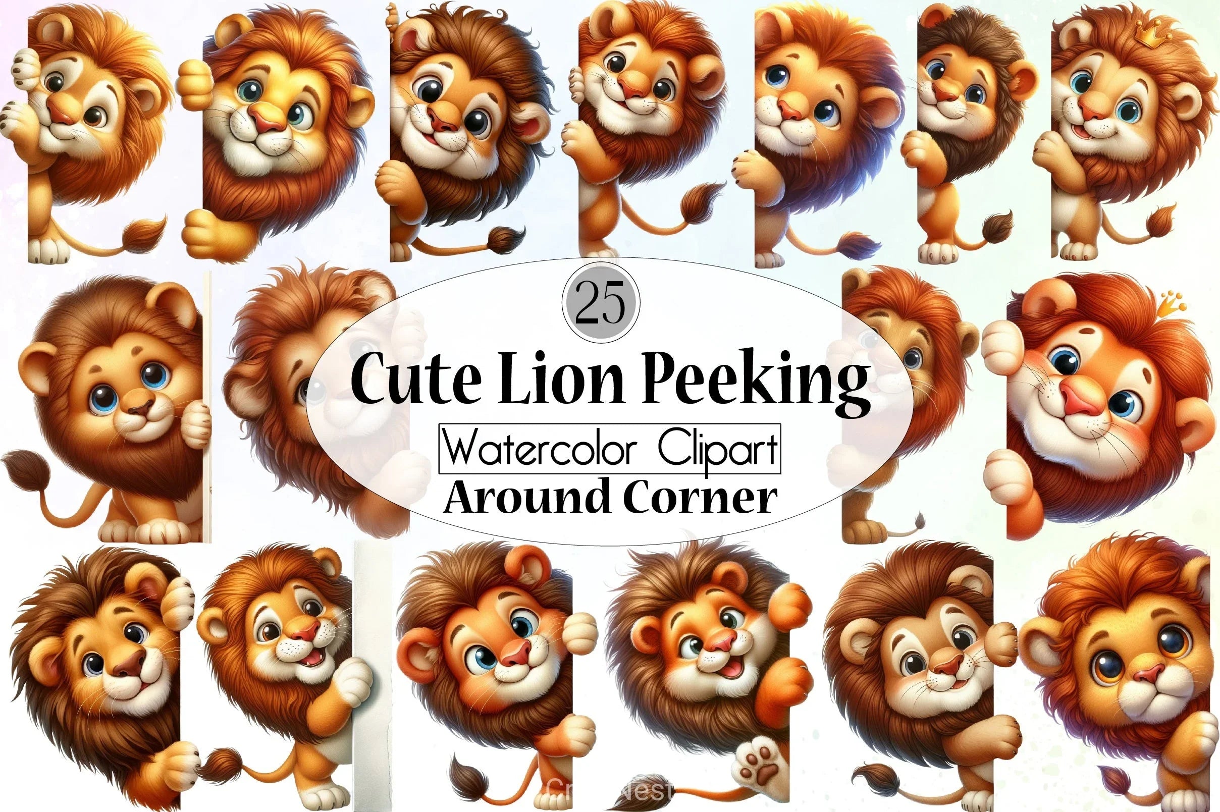Cute Lion Peeking Clipart Bundle - CraftNest - Digital Crafting and Art