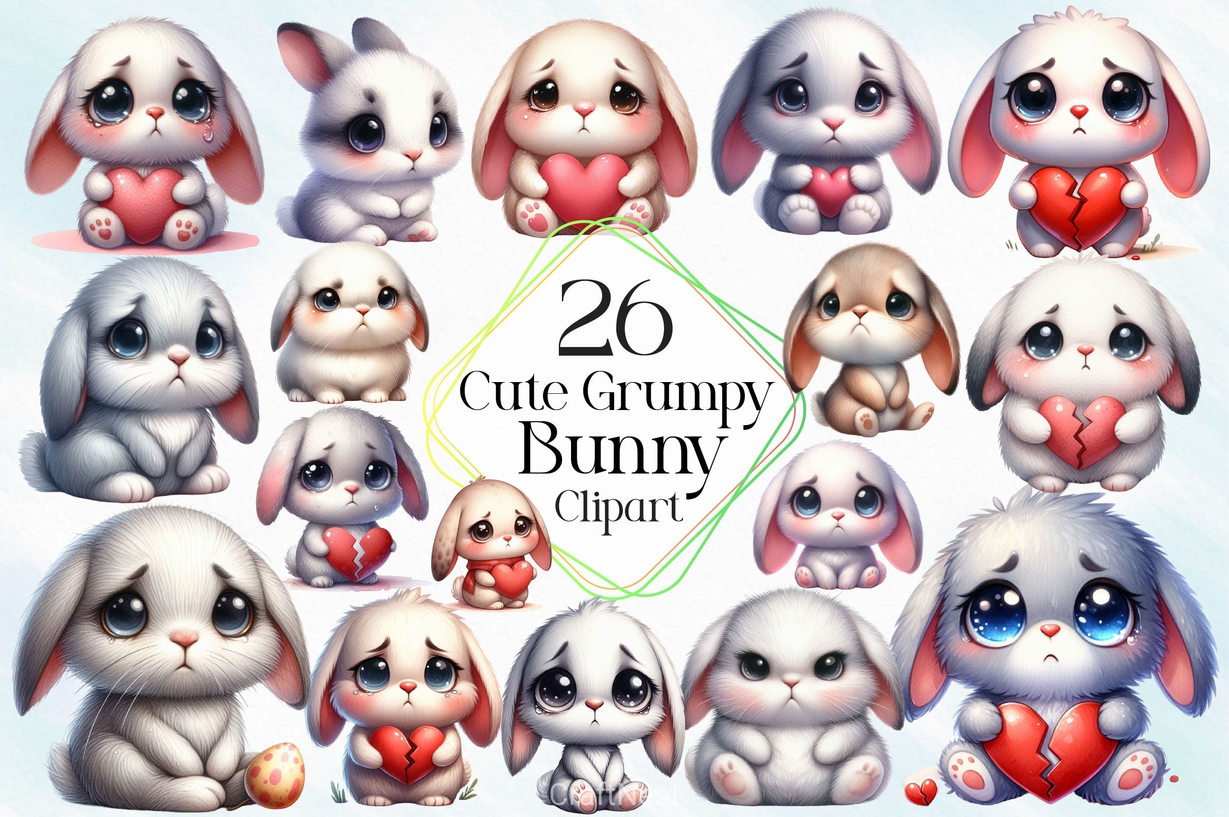 Cute Grumpy Bunny Clipart Bundle