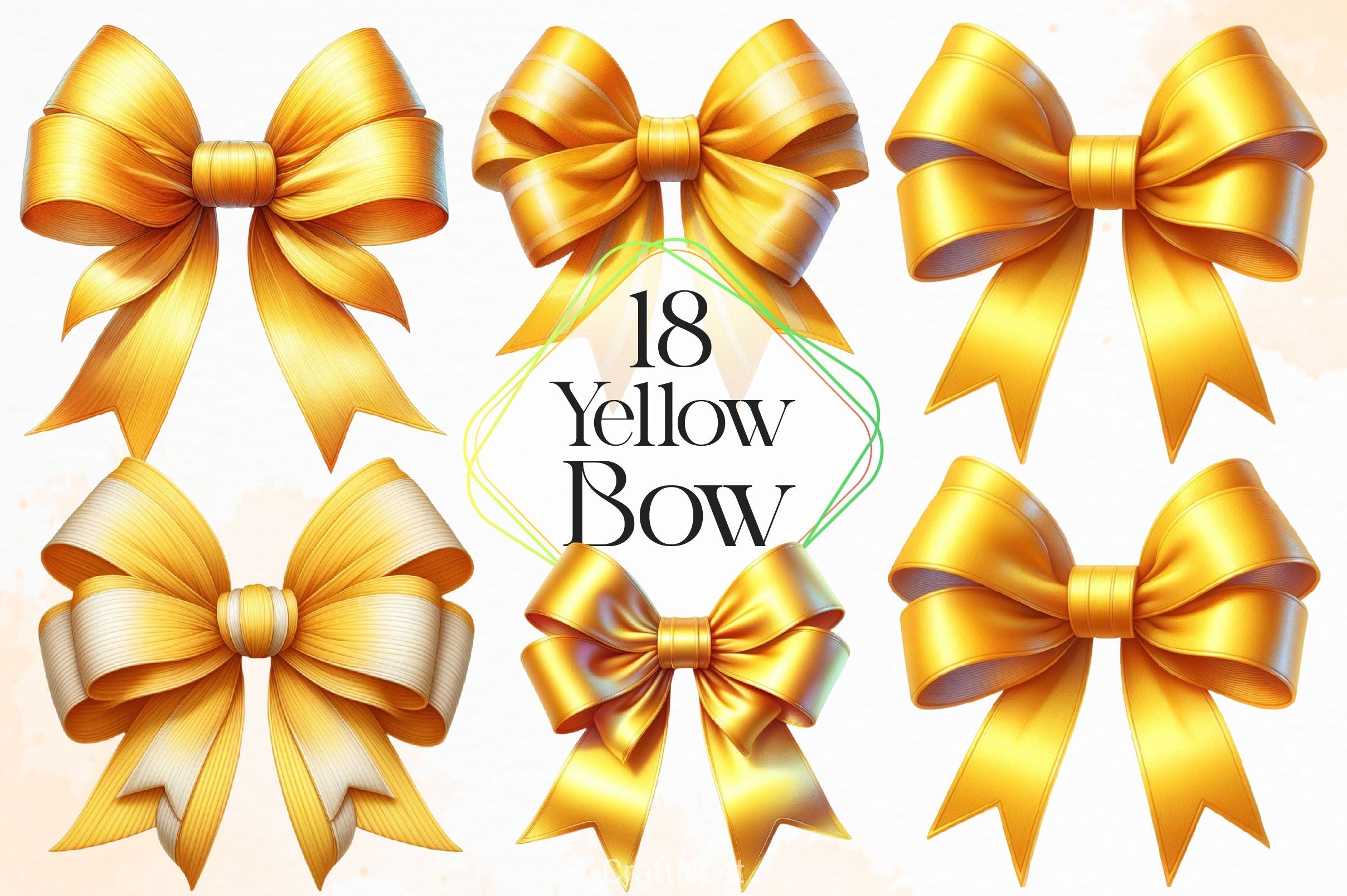 Yellow Bow Clipart Bundle