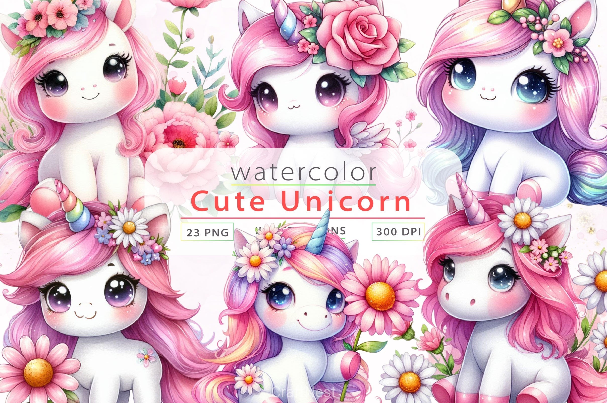 Cute Unicorn Clipart Bundle 10