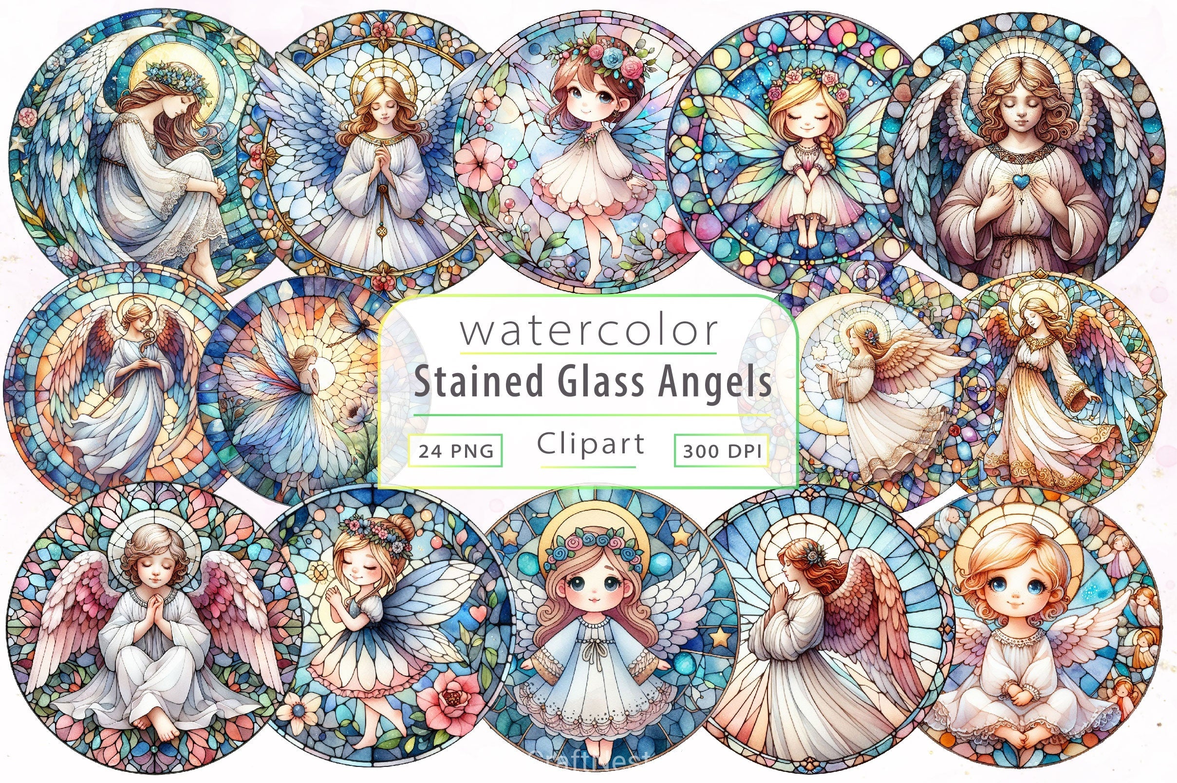 Stained Glass Angel Fairy Clipart Bundle