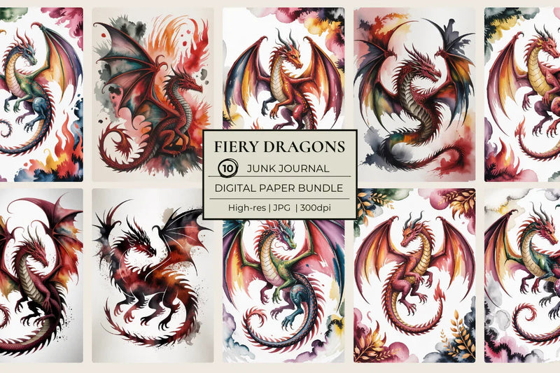 Fiery Dragons Junk Journal Papers - CraftNest - Digital Crafting and Art