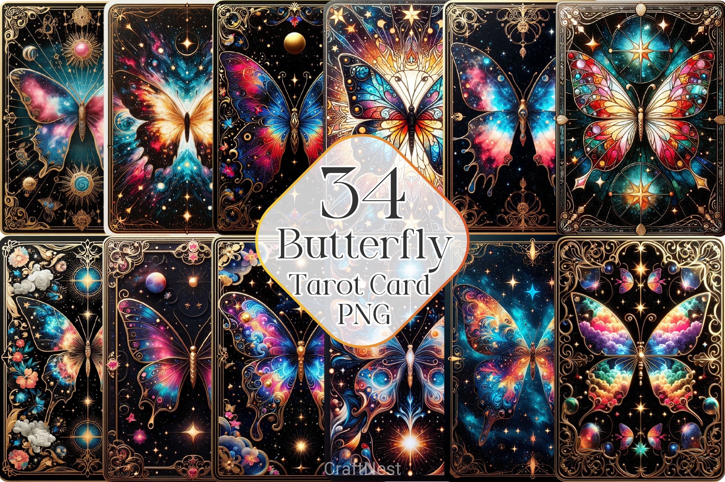 Antisocial Butterfly Tarot Card Clipart Bundle