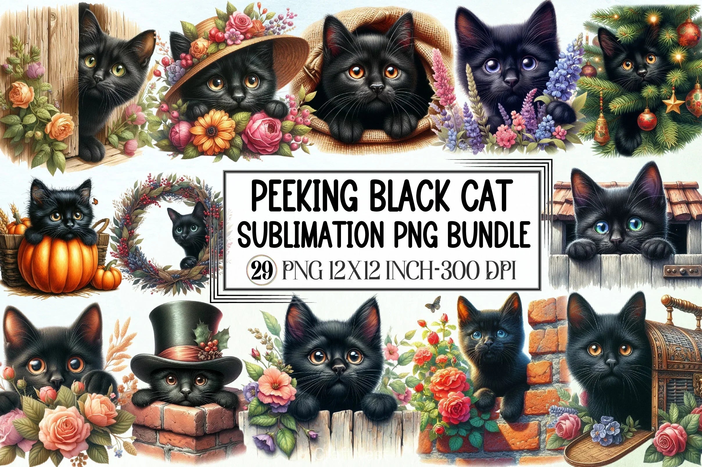 Peeking Black Cat Clipart Bundle - CraftNest - Digital Crafting and Art