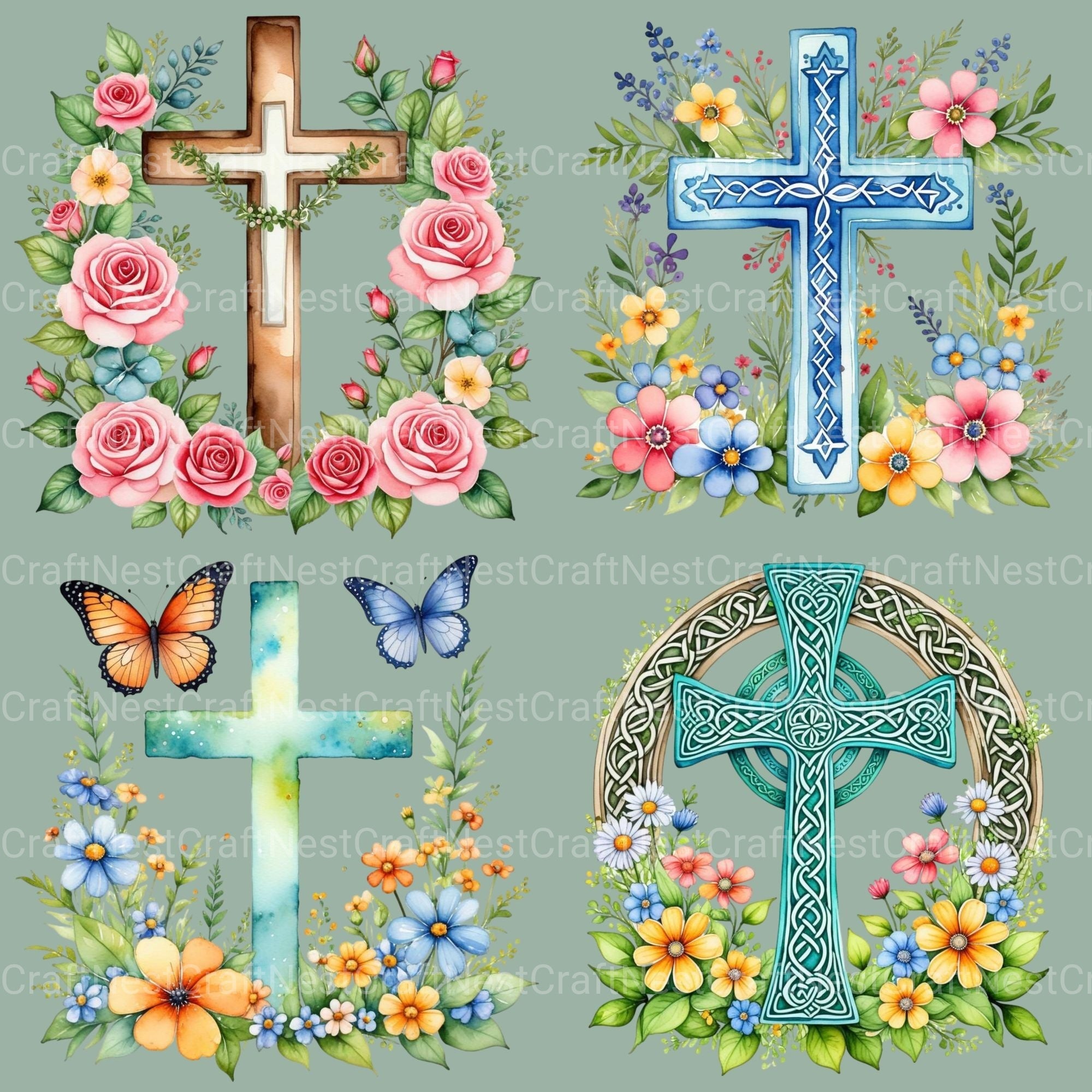 Cross Floral Clipart Bundle 2