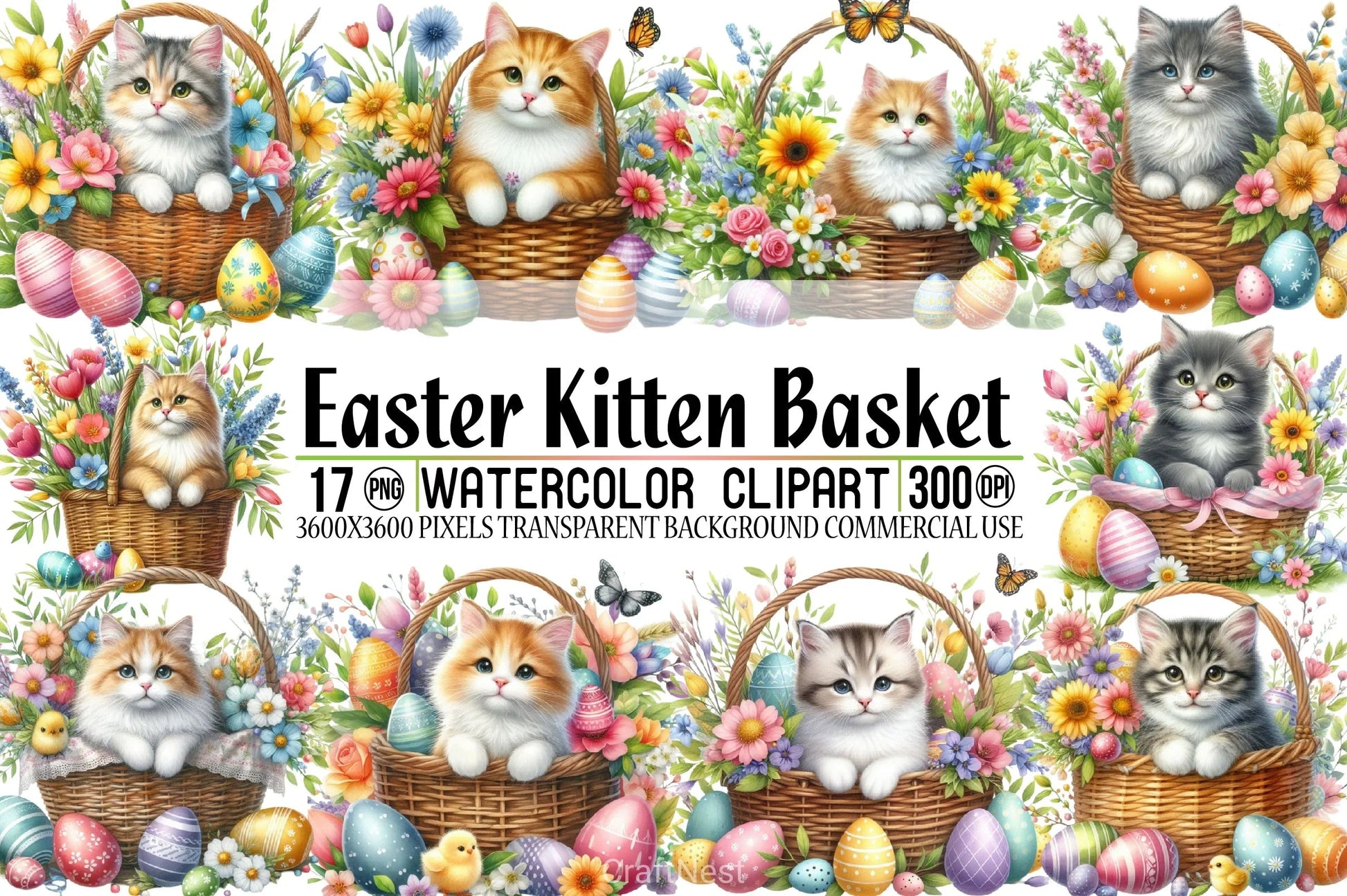 Easter Kitten Basket Clipart Bundle - CraftNest - Digital Crafting and Art