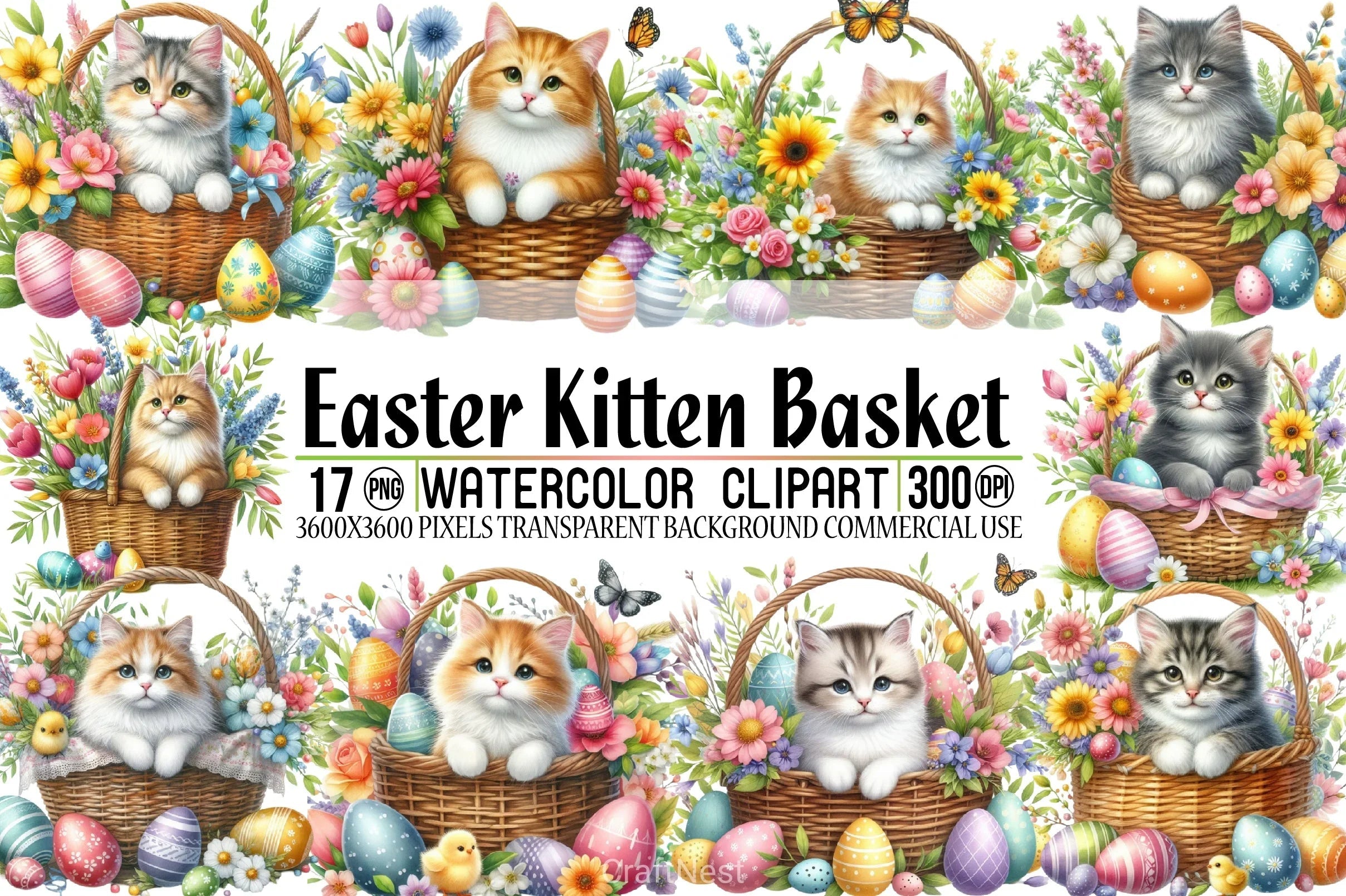 Easter Kitten Basket Clipart Bundle - CraftNest - Digital Crafting and Art
