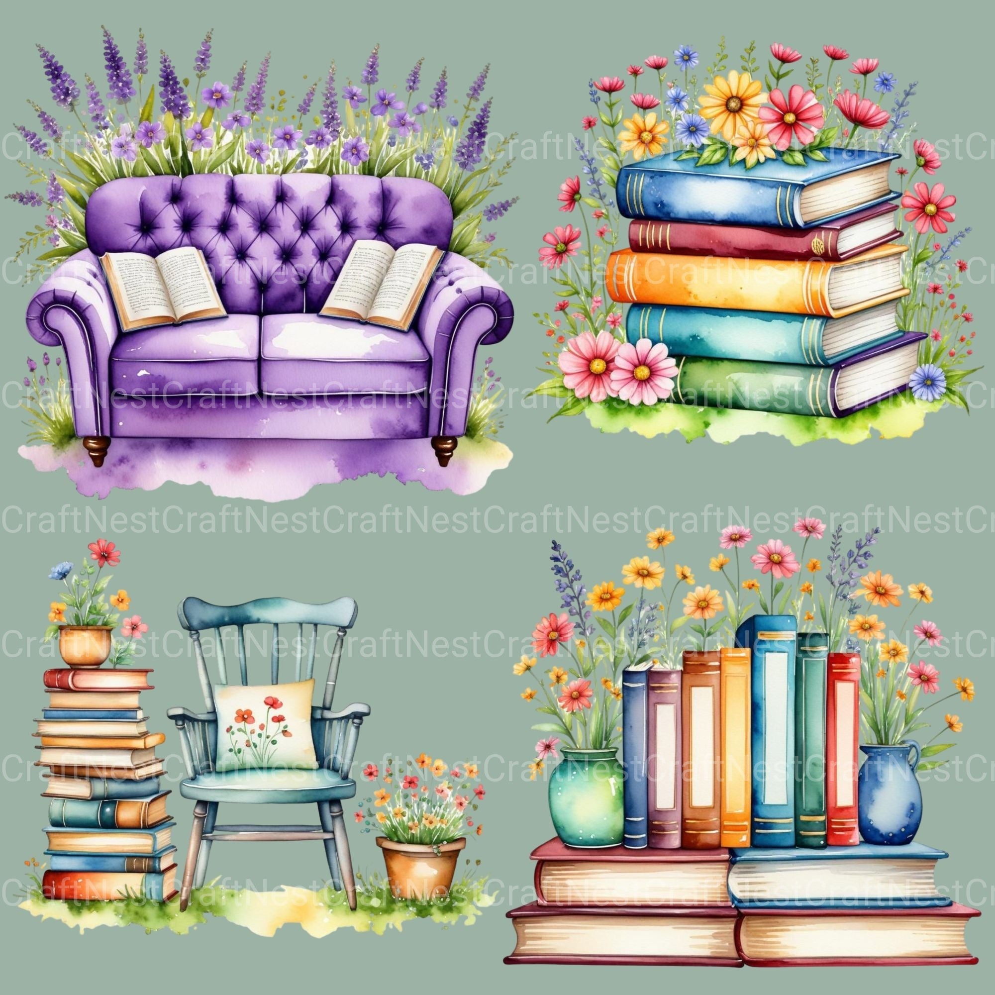 Whimsical Books Clipart Bundle