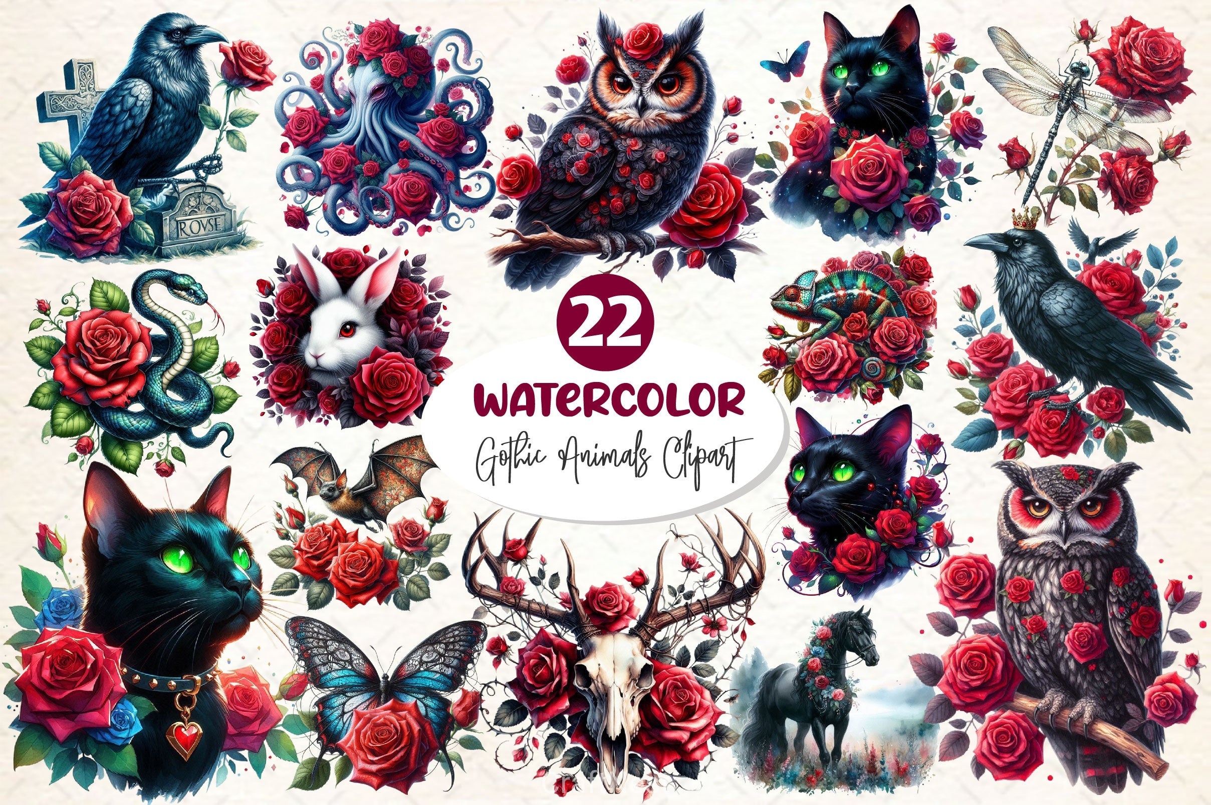 Gothic Animals Clipart Bundle 2