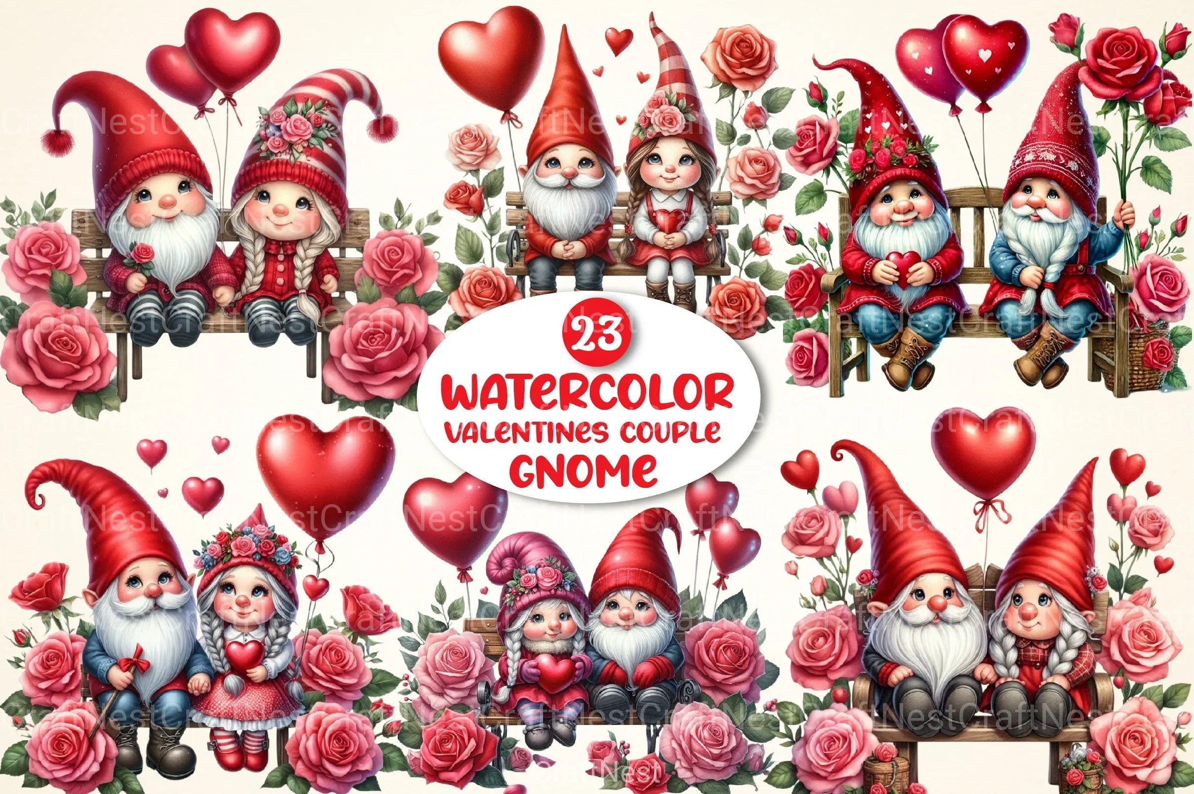 Valentine's Gnome Couple Clipart Bundle - CraftNest - Digital Crafting and Art
