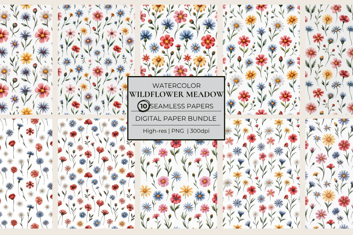 Wildflower Meadow Mix Seamless Papers - CraftNest - Digital Crafting and Art