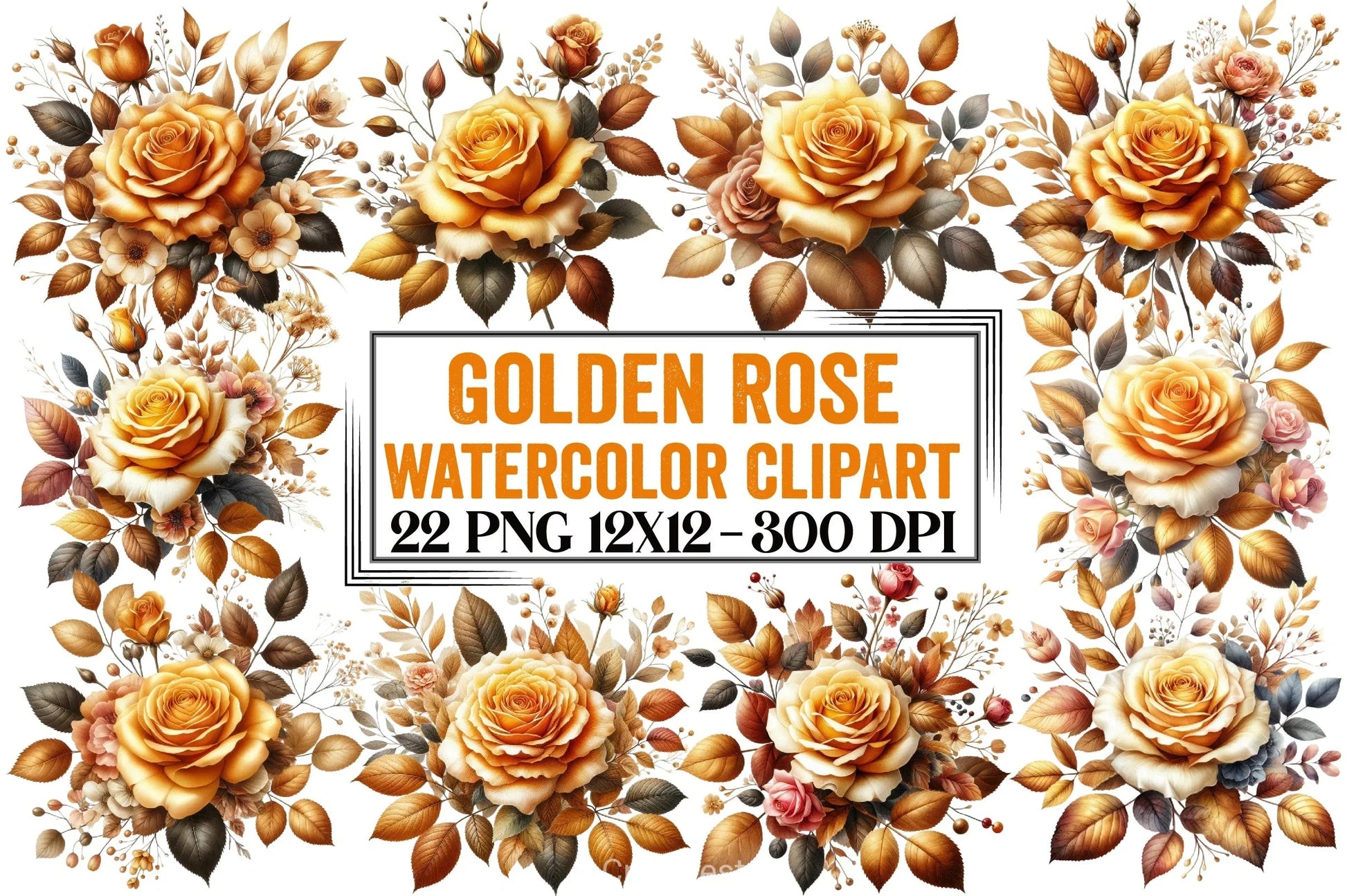 Golden Rose Clipart Bundle - CraftNest - Digital Crafting and Art