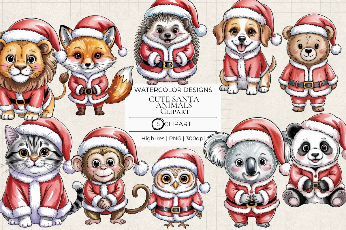Cute Santa Animals Clipart - CraftNest - Digital Crafting and Art