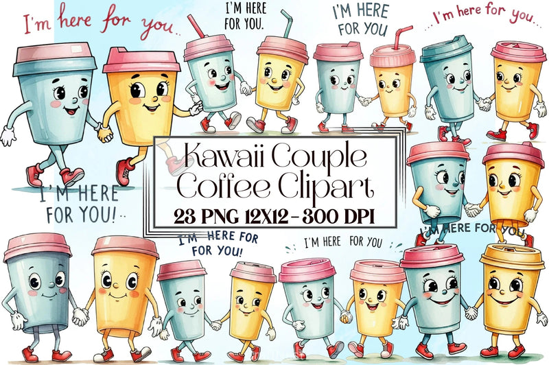 Kawaii Couple Coffee Clipart Bundle - CraftNest - Digital Crafting and Art
