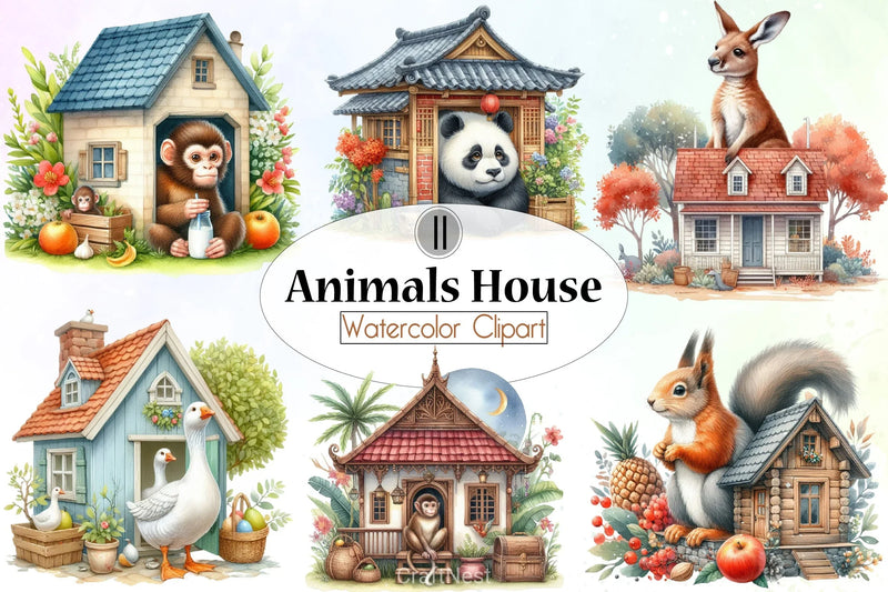 Animals House Clipart Bundle - CraftNest - Digital Crafting and Art