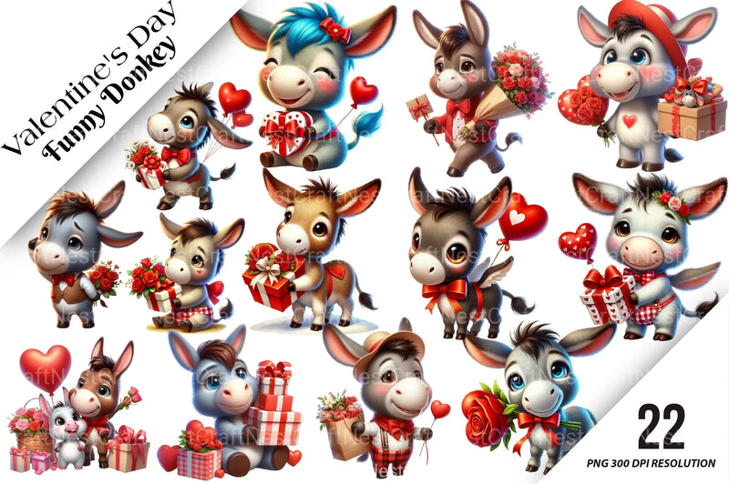 Valentine's Day Funny Donkey Clipart Bundle - CraftNest - Digital Crafting and Art