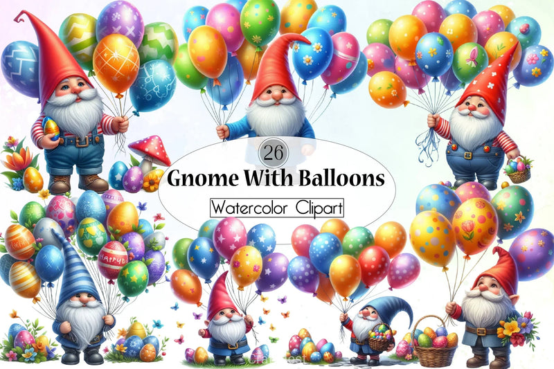 Gnome Balloons Clipart Bundle - CraftNest - Digital Crafting and Art