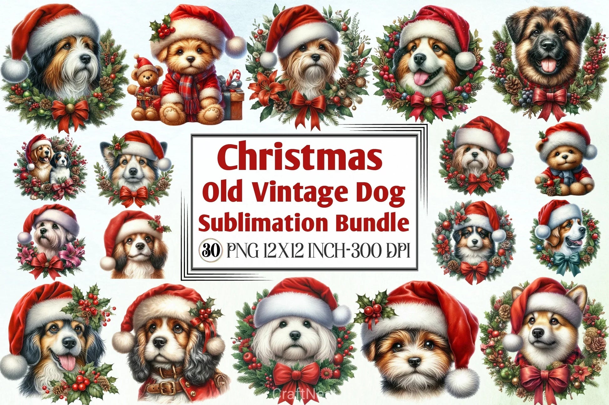 Vintage Christmas Dog Clipart Bundle - CraftNest - Digital Crafting and Art
