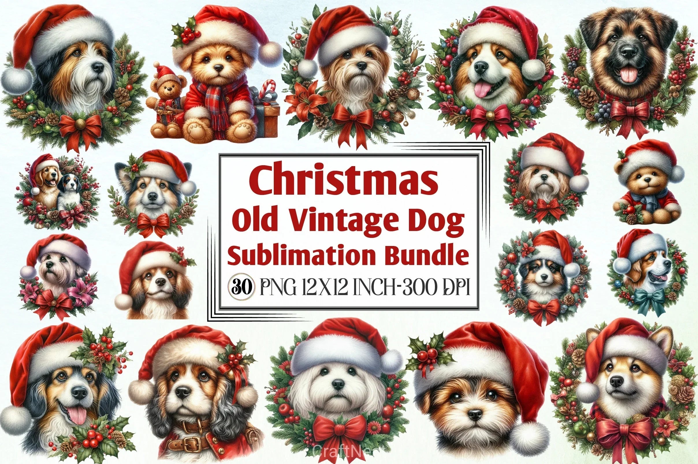 Vintage Christmas Dog Clipart Bundle - CraftNest - Digital Crafting and Art