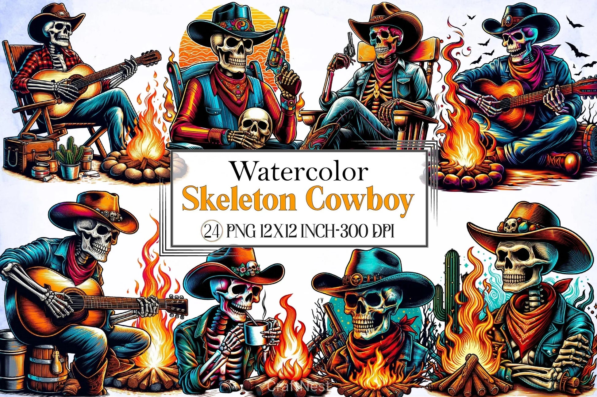 Skeleton Cowboy Clipart Bundle 1 - CraftNest - Digital Crafting and Art
