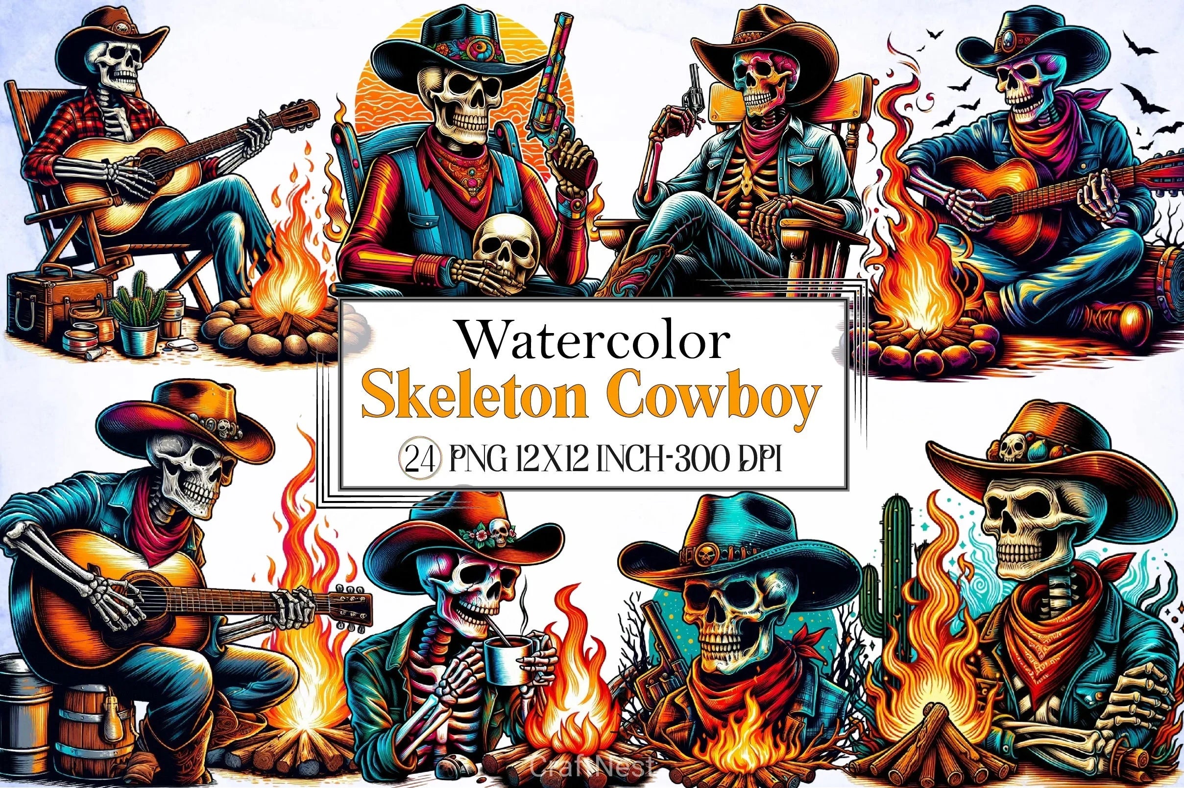 Skeleton Cowboy Clipart Bundle 1 - CraftNest - Digital Crafting and Art