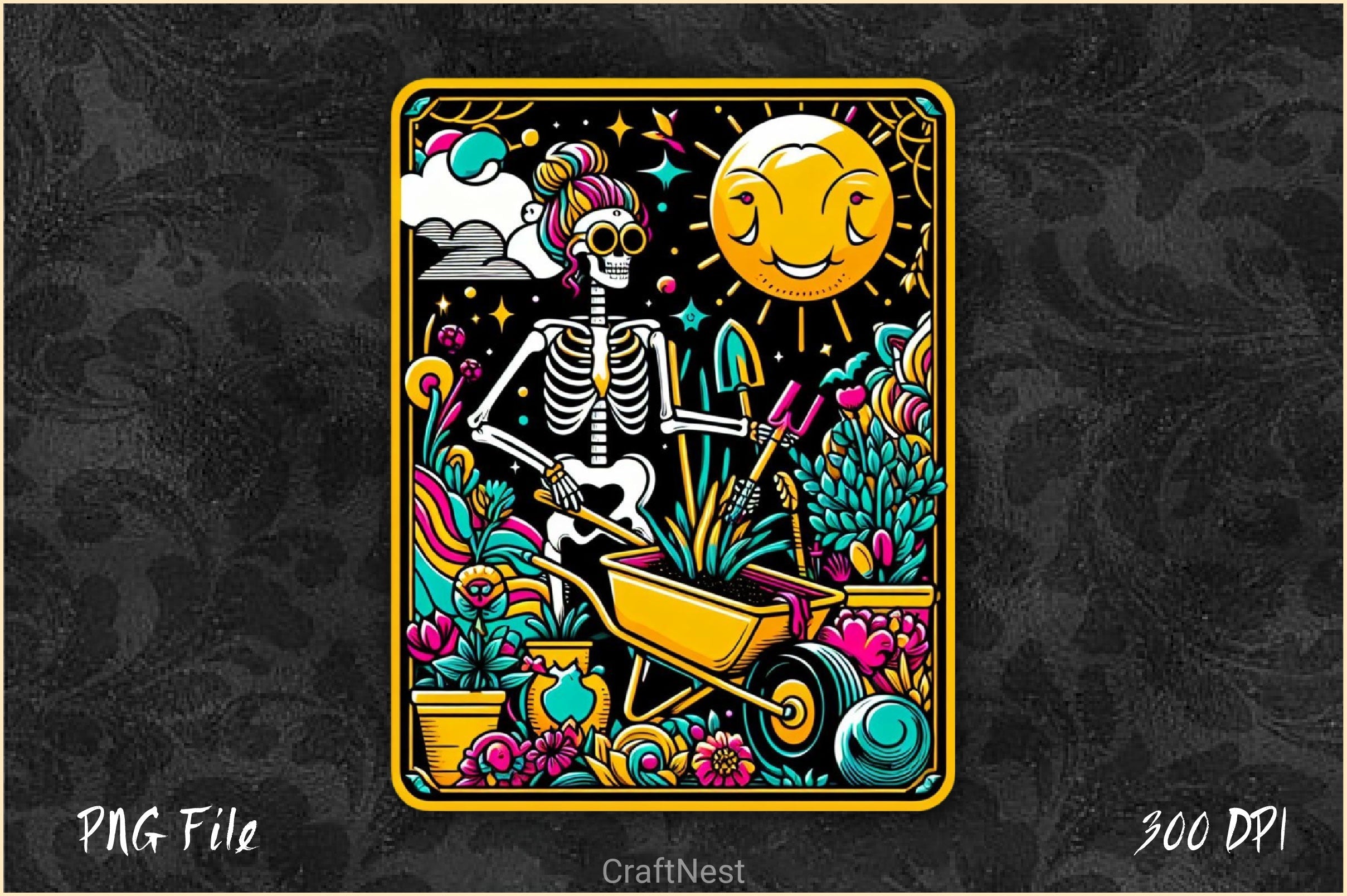Funny Gardening Skeleton Tarot Card Clipart Bundle 2